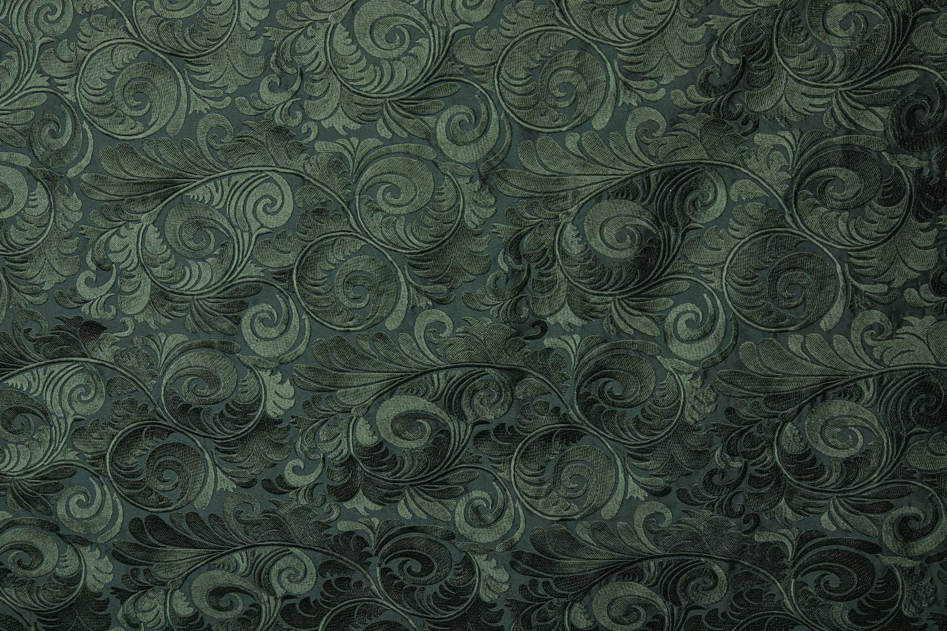New Large Swirl Embroidered Dupion - Dark Green - 135cm fabric, image 4 of 7
