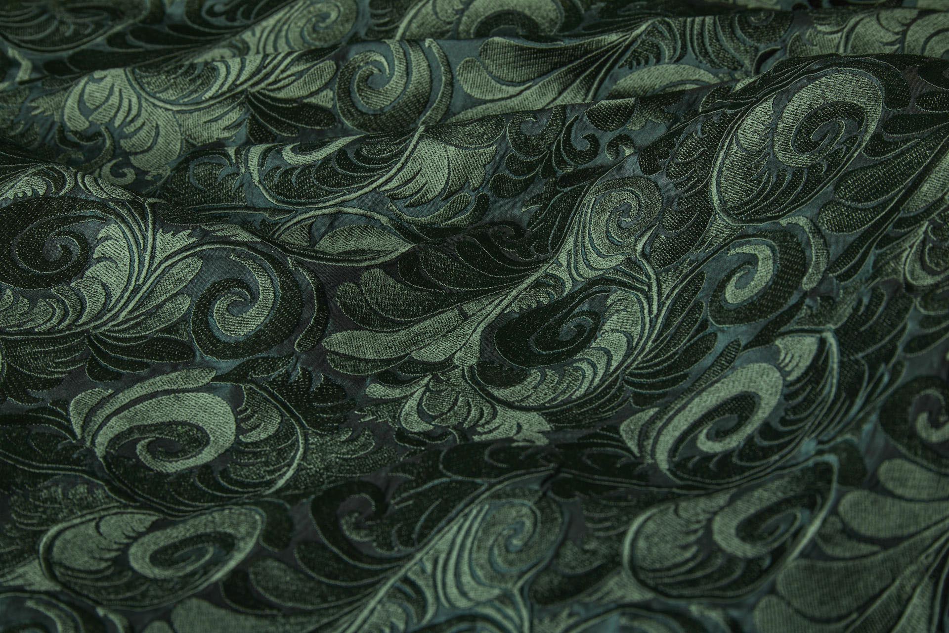 New Large Swirl Embroidered Dupion - Dark Green - 135cm fabric, image 7 of 7