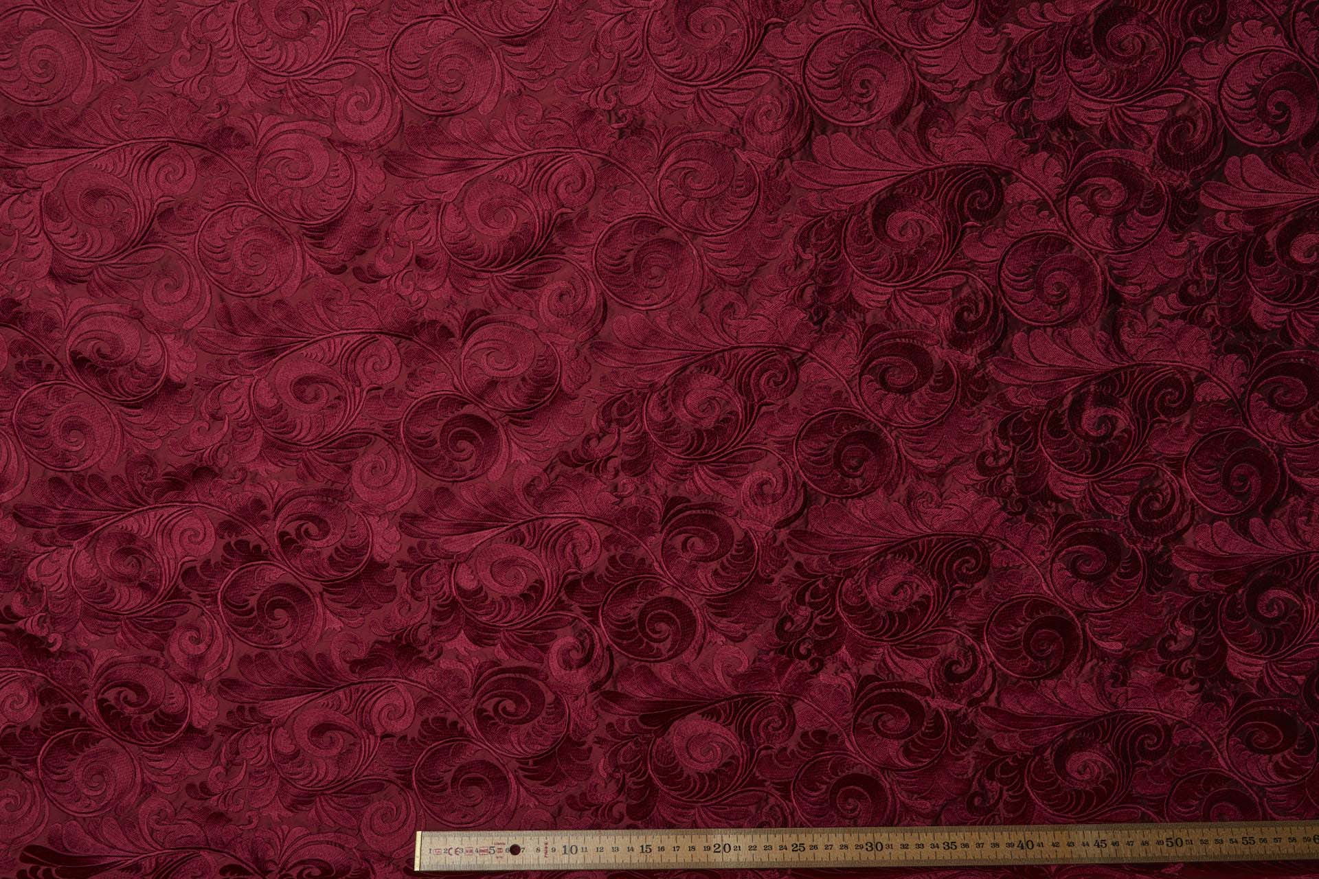 New Large Swirl Embroidered Dupion - Deep Red on Deep Red - 135cm fabric, image 3 of 3