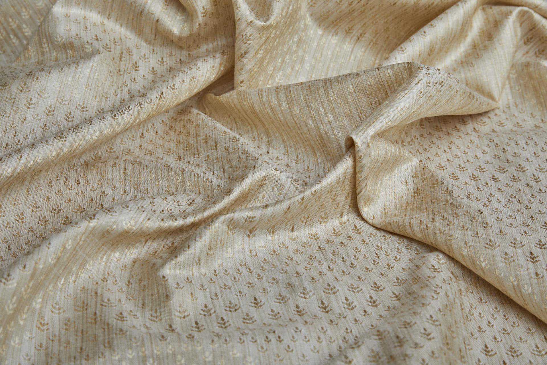 Off White and Straw Gold Soft Indian Brocade fabric, image 5 of 10