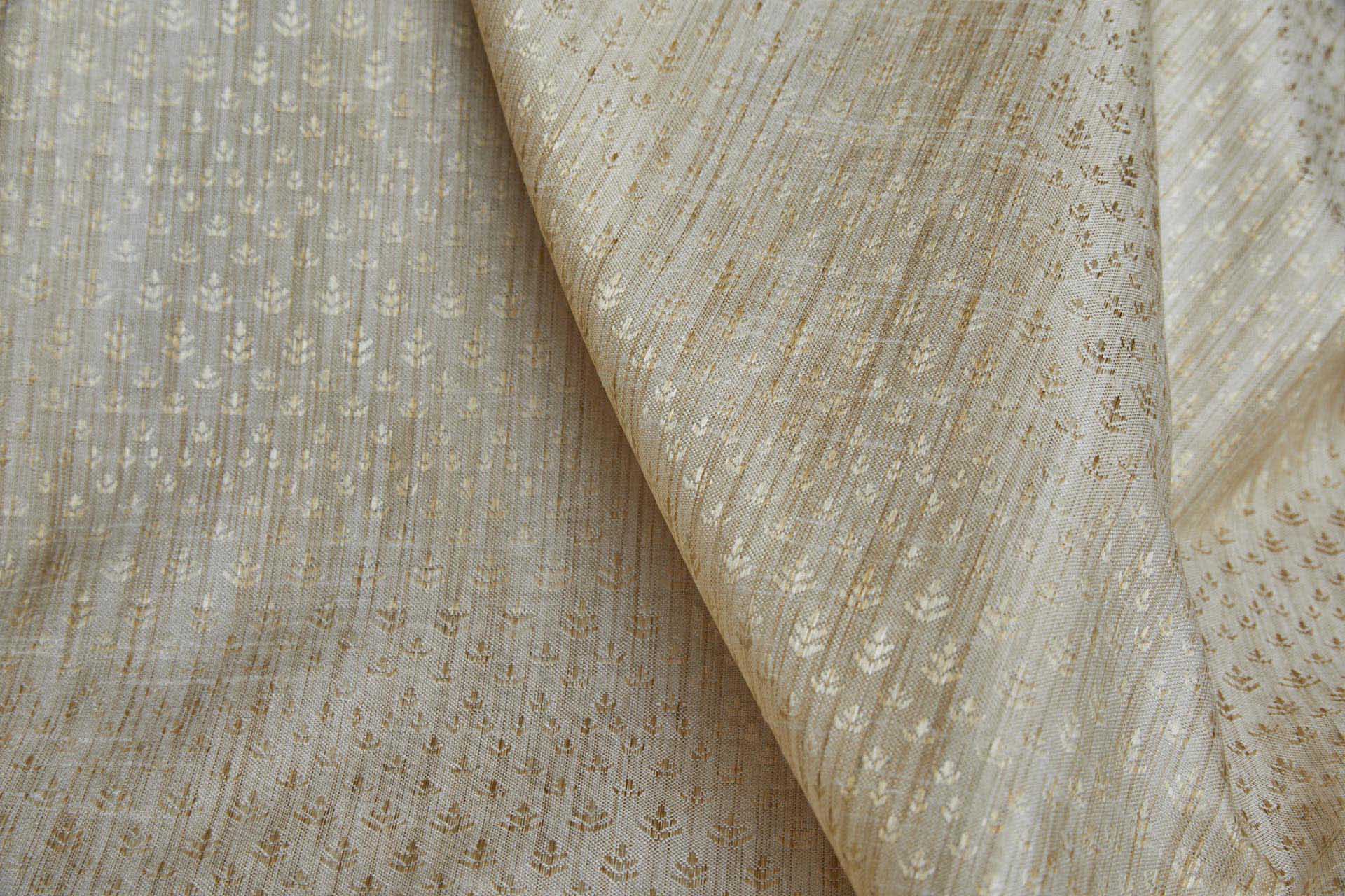 Off White and Straw Gold Soft Indian Brocade fabric, image 6 of 10