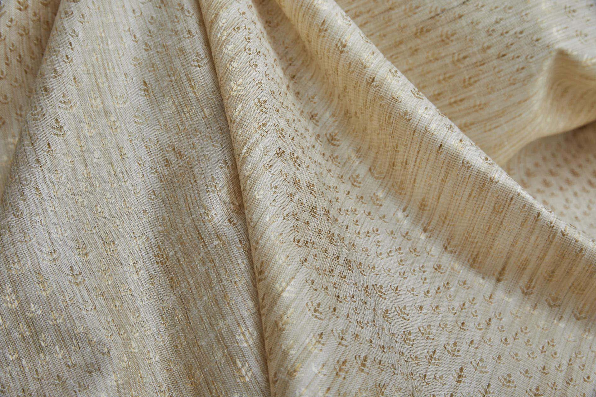 Off White and Straw Gold Soft Indian Brocade fabric, image 8 of 10