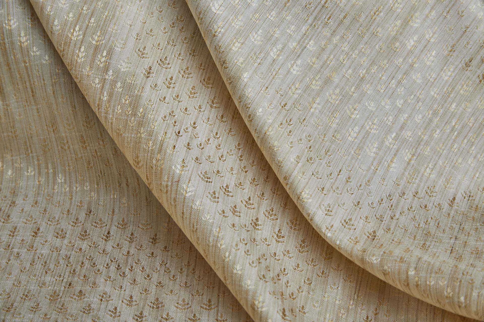 Off White and Straw Gold Soft Indian Brocade fabric