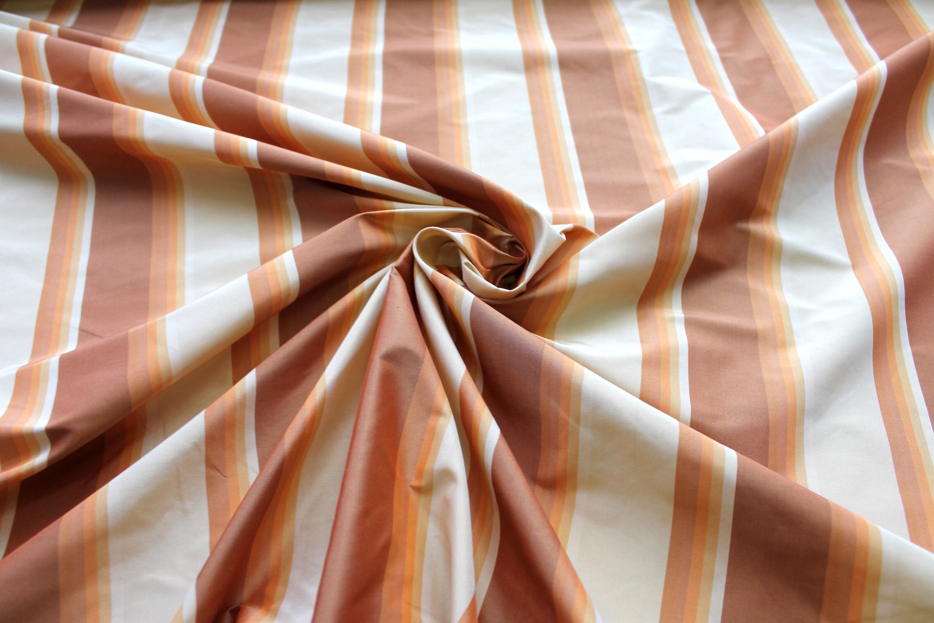 Orange and Cream Striped Silk Taffeta fabric