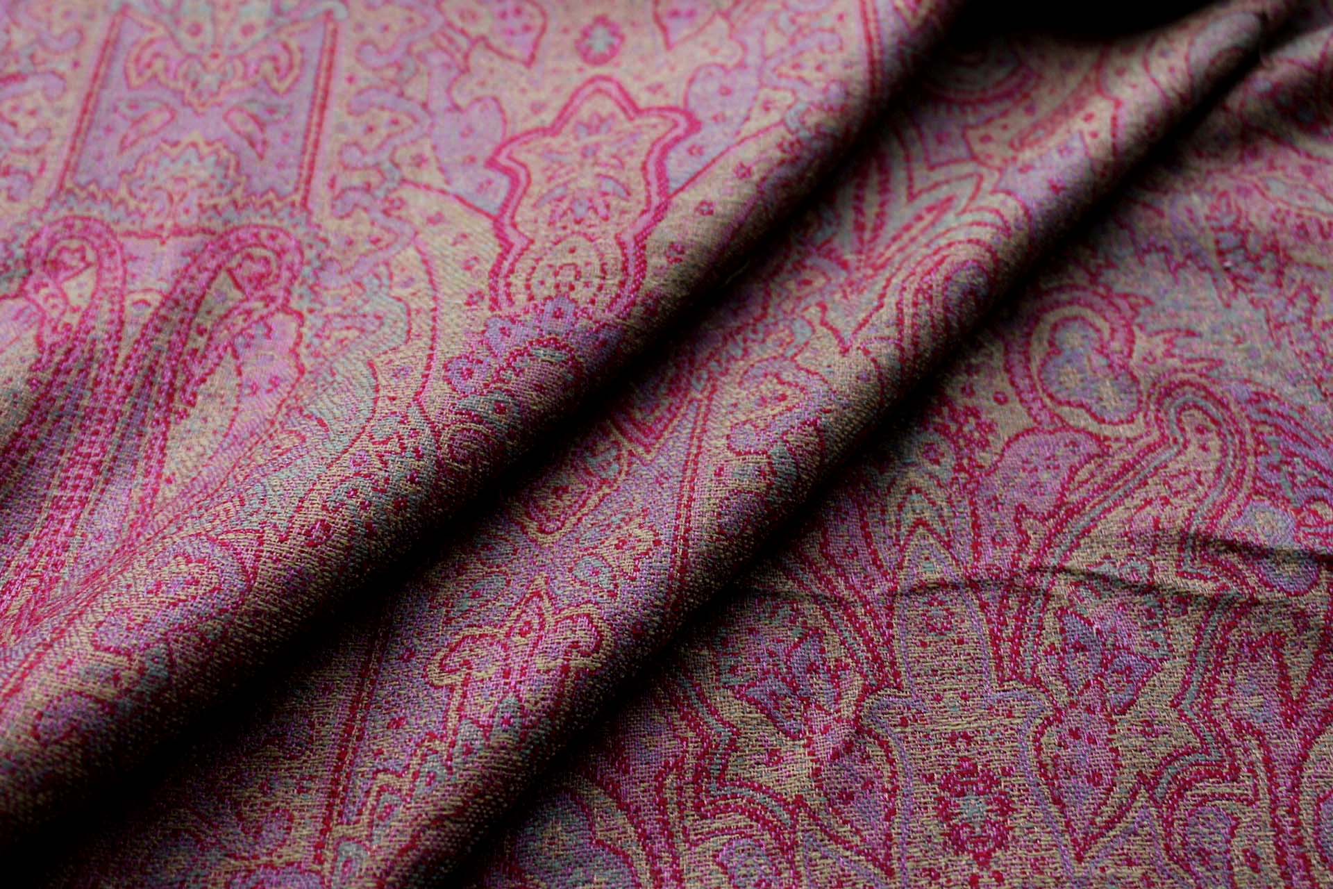 Paisley Wool Challis - Burgundy, Olive and Dusty Blue fabric, image 2 of 7