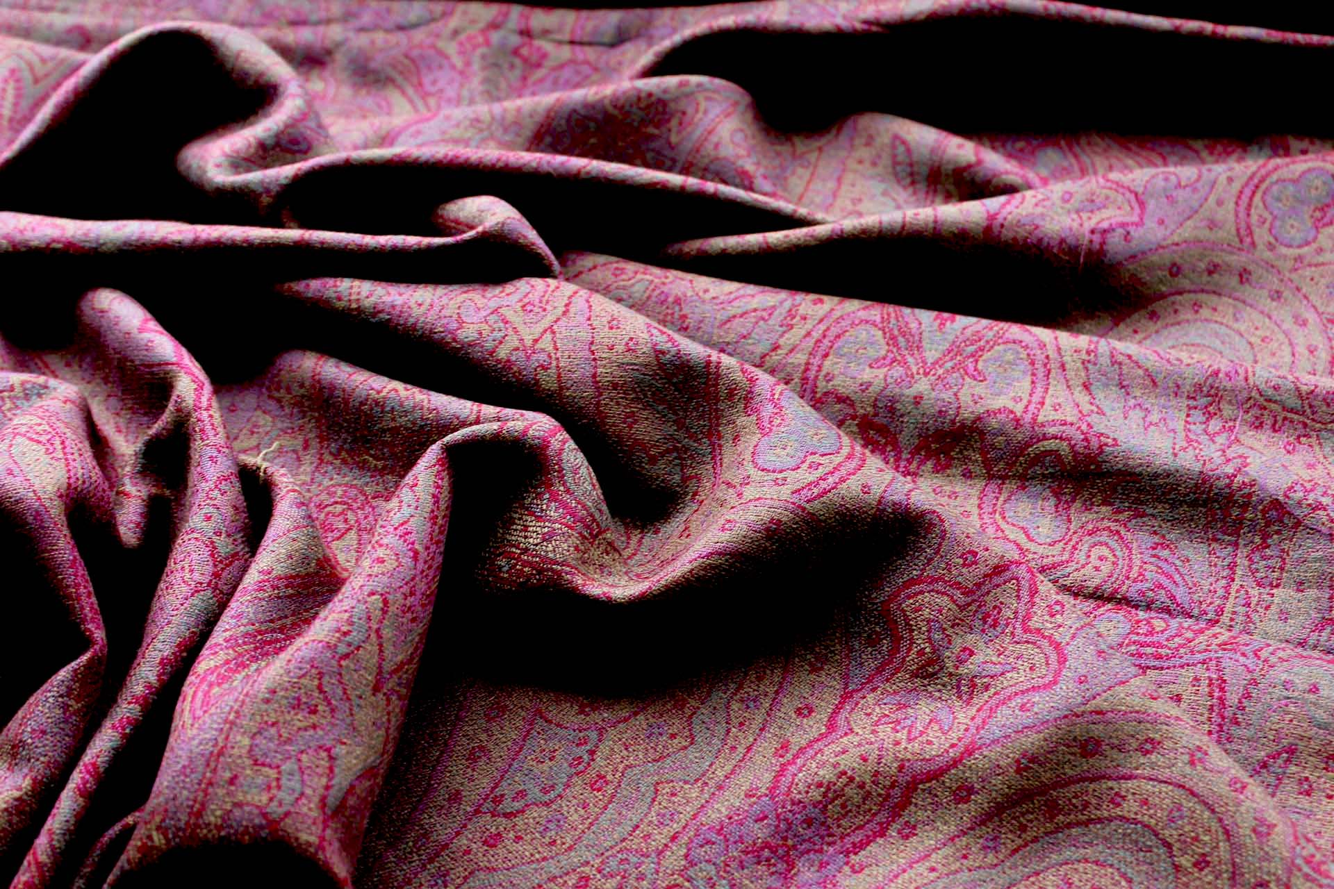 Paisley Wool Challis - Burgundy, Olive and Dusty Blue fabric, image 4 of 7