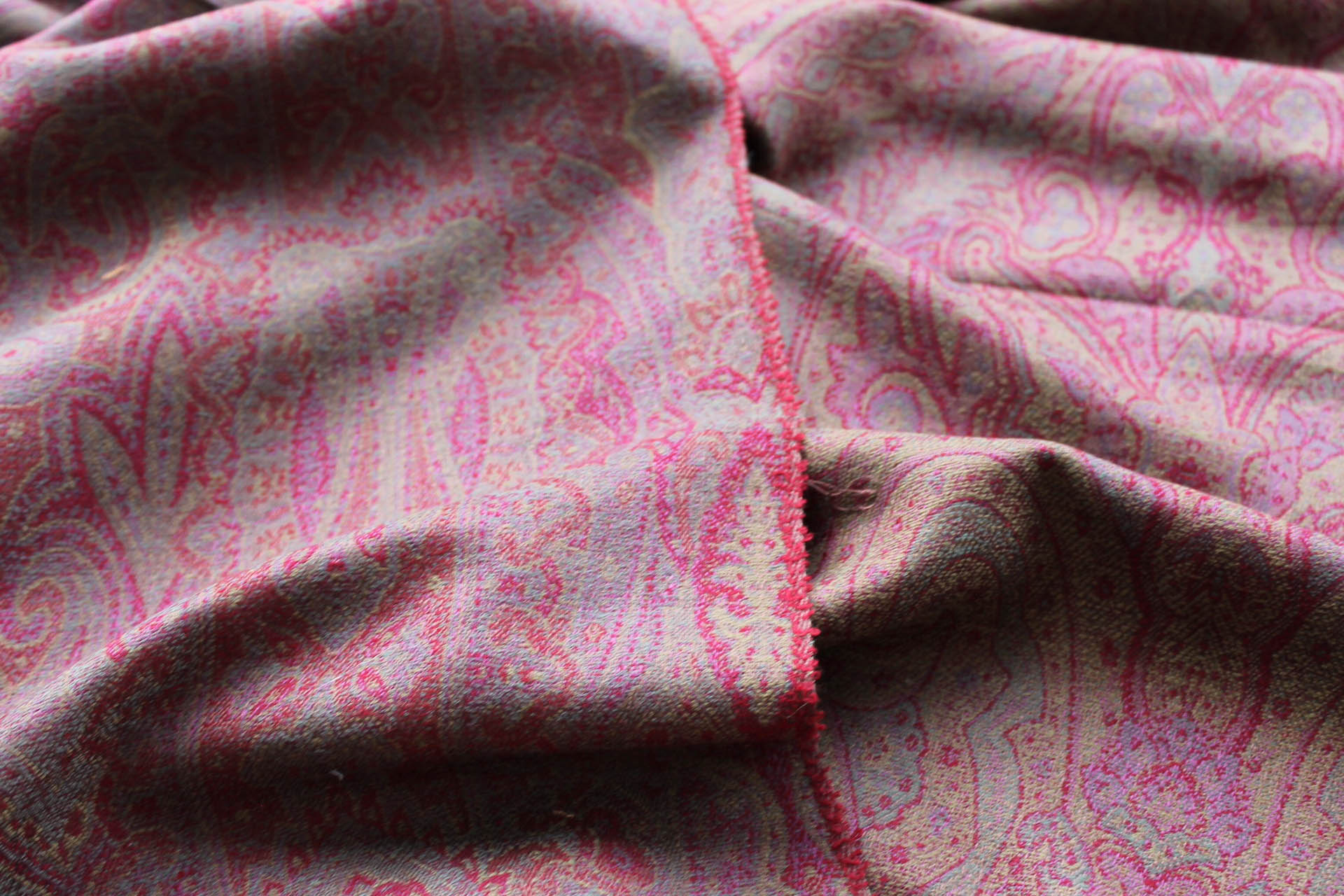 Paisley Wool Challis - Burgundy, Olive and Dusty Blue fabric, image 5 of 7