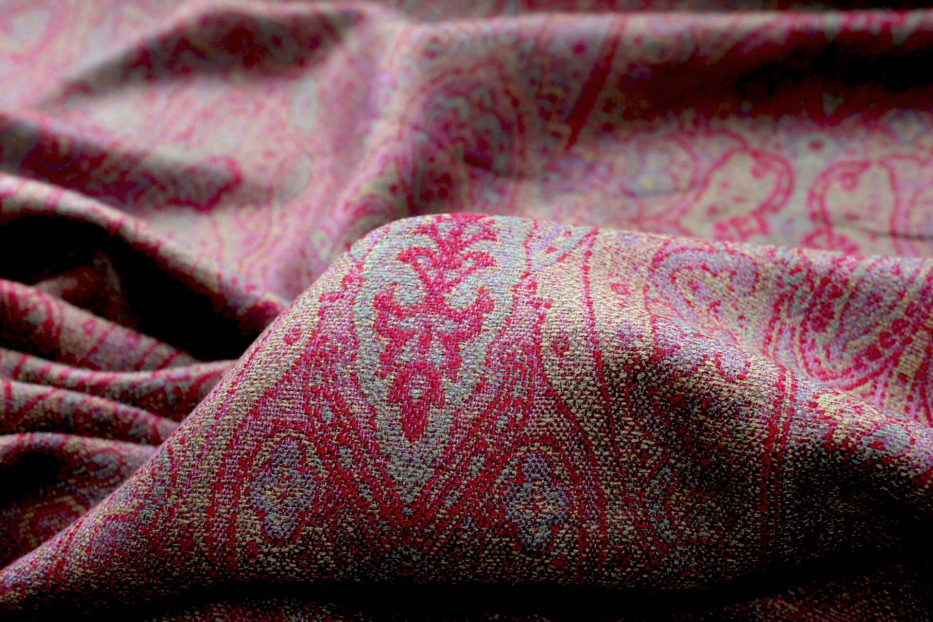 Paisley Wool Challis - Burgundy, Olive and Dusty Blue fabric