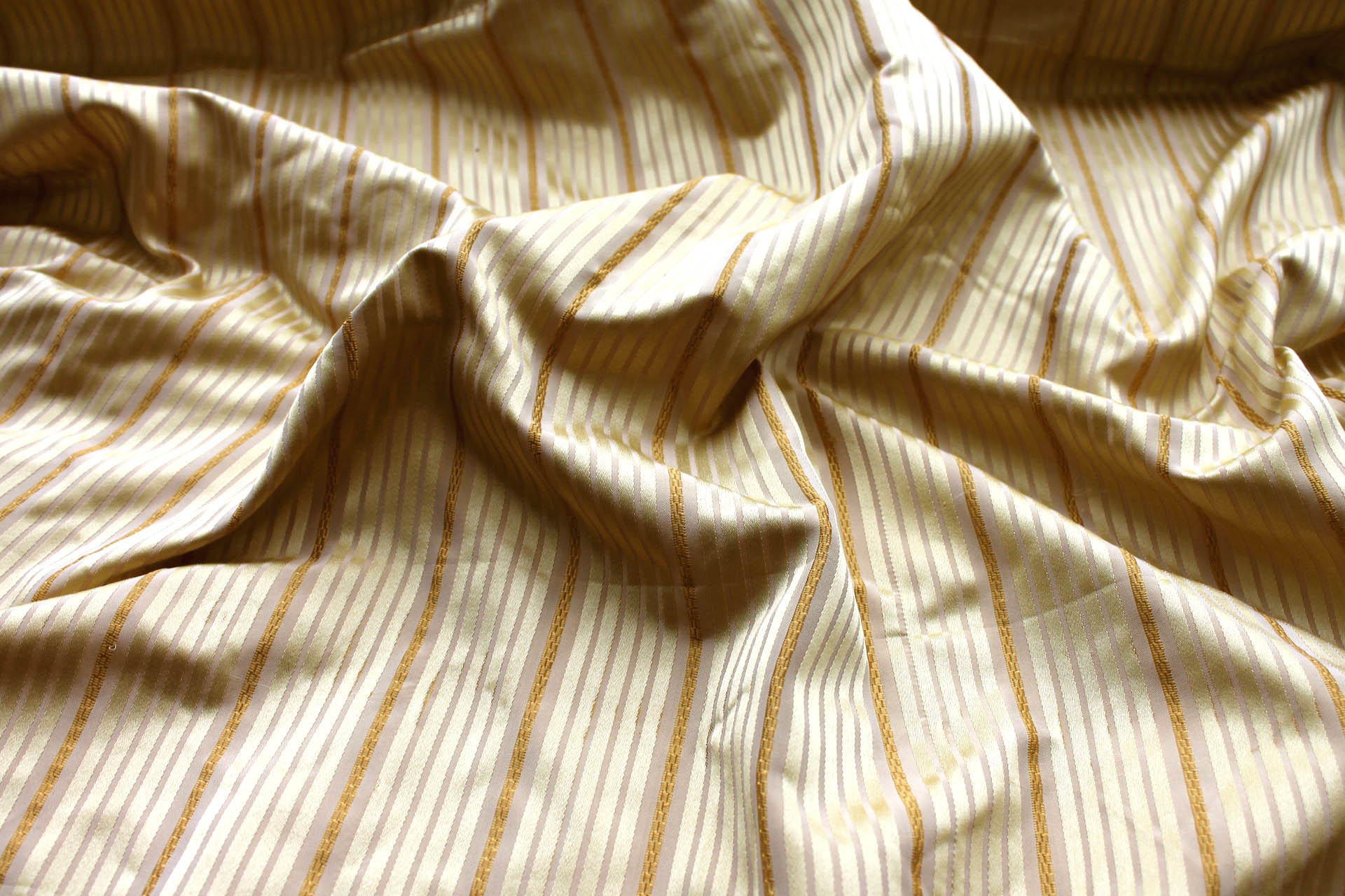 Pale Yellow and Gold Multi Stripe Silk Brocade fabric, image 6 of 6