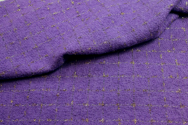 Wool Boucle - Violet with Gold Lurex Check fabric, image 3 of 4