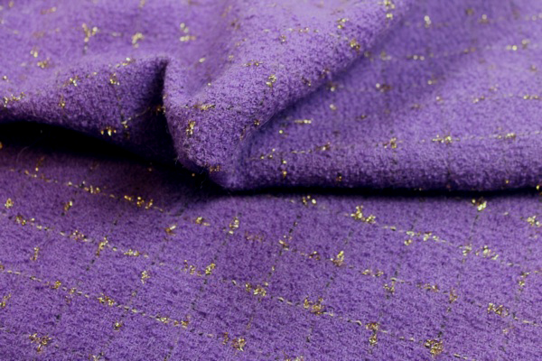 Wool Boucle - Violet with Gold Lurex Check fabric, image 2 of 4