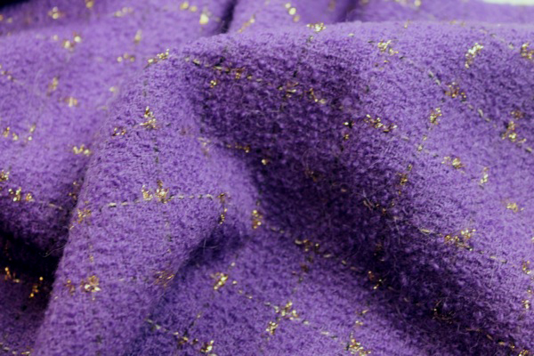 Wool Boucle - Violet with Gold Lurex Check fabric
