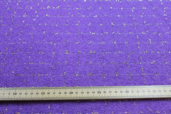 Wool Boucle - Violet with Gold Lurex Check fabric, image 4 of 4