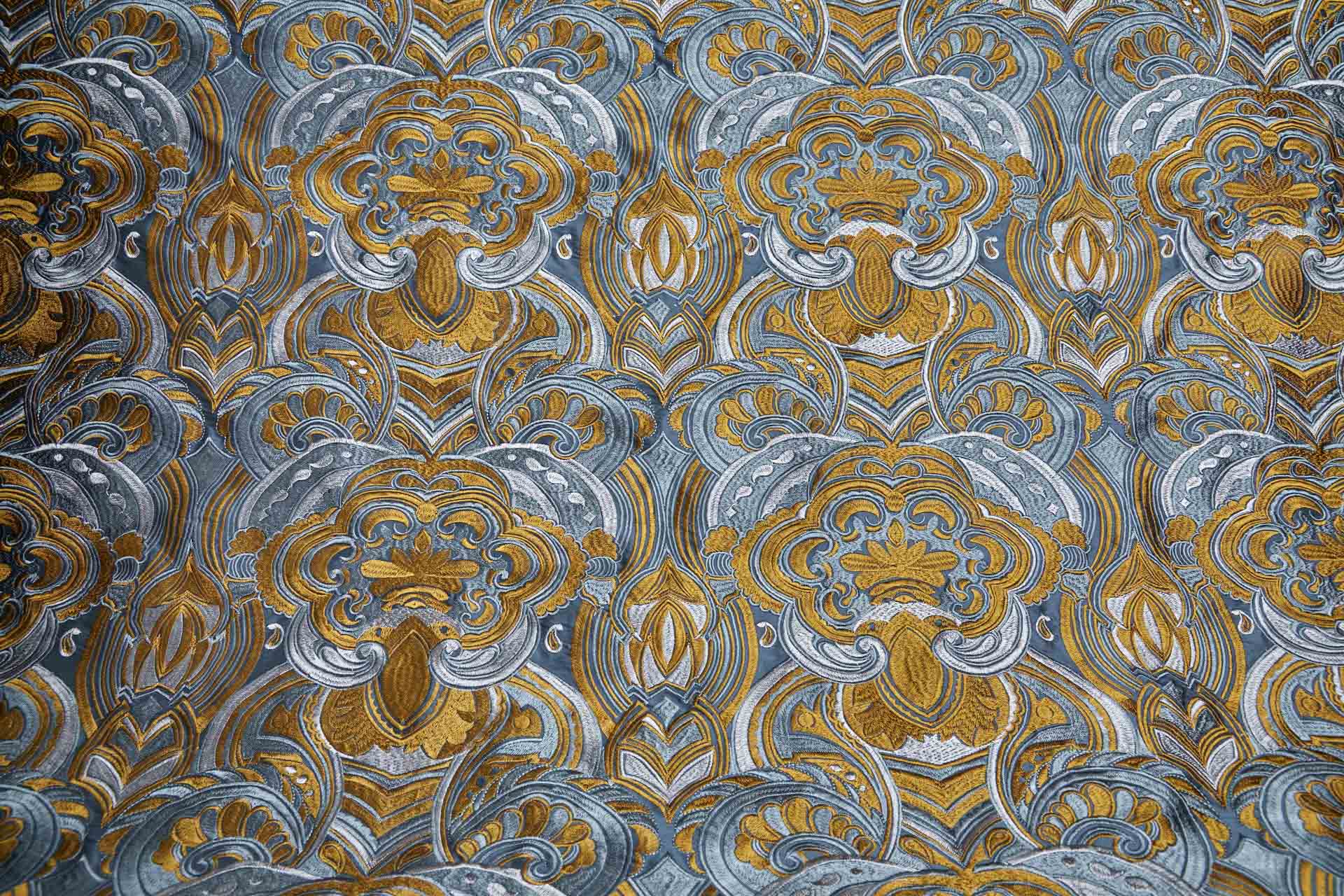 Heavy Swirl Embroidered Dupion - Teal/Gold fabric, image 8 of 9