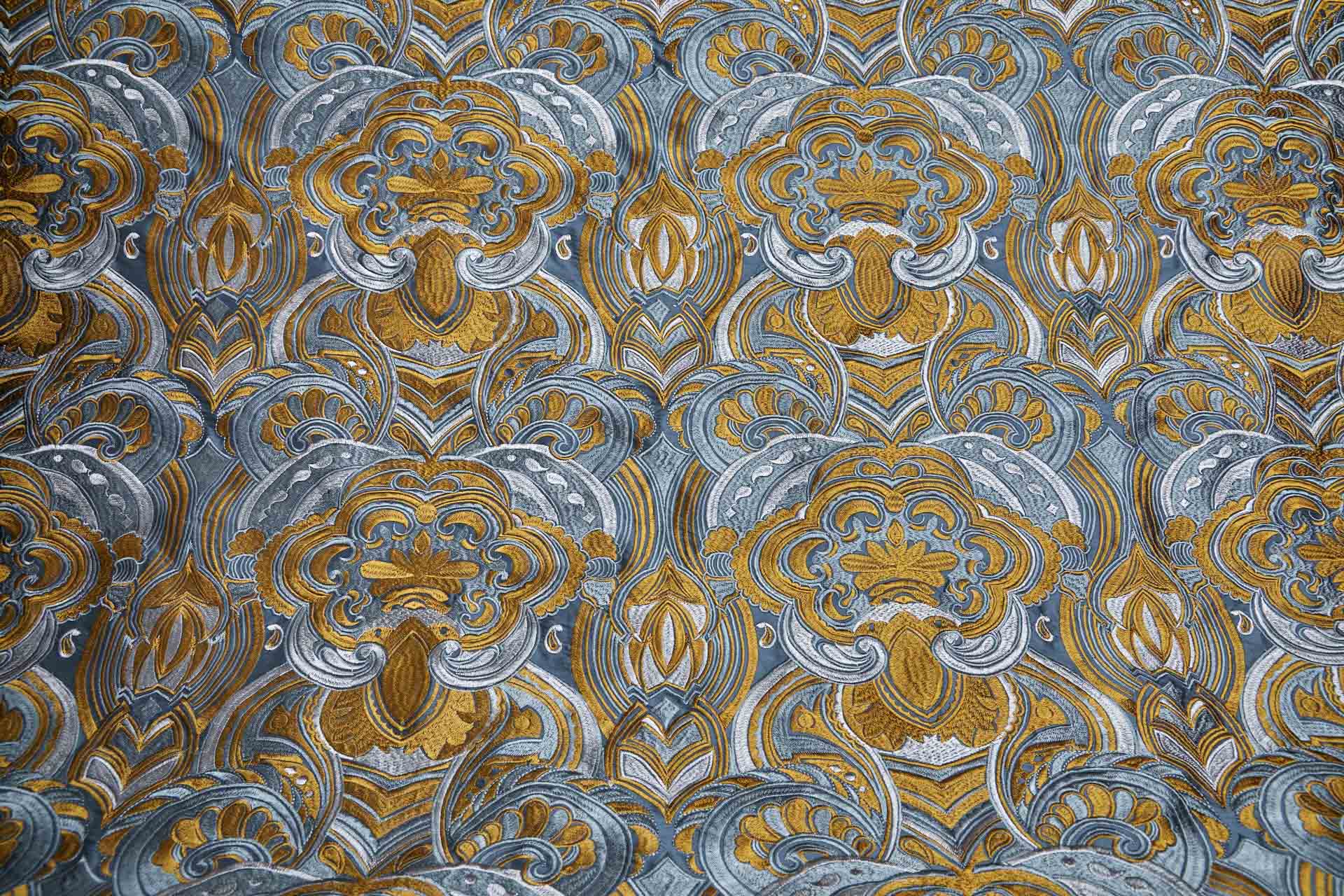 Heavy Swirl Embroidered Dupion - Teal/Gold fabric, image 9 of 9