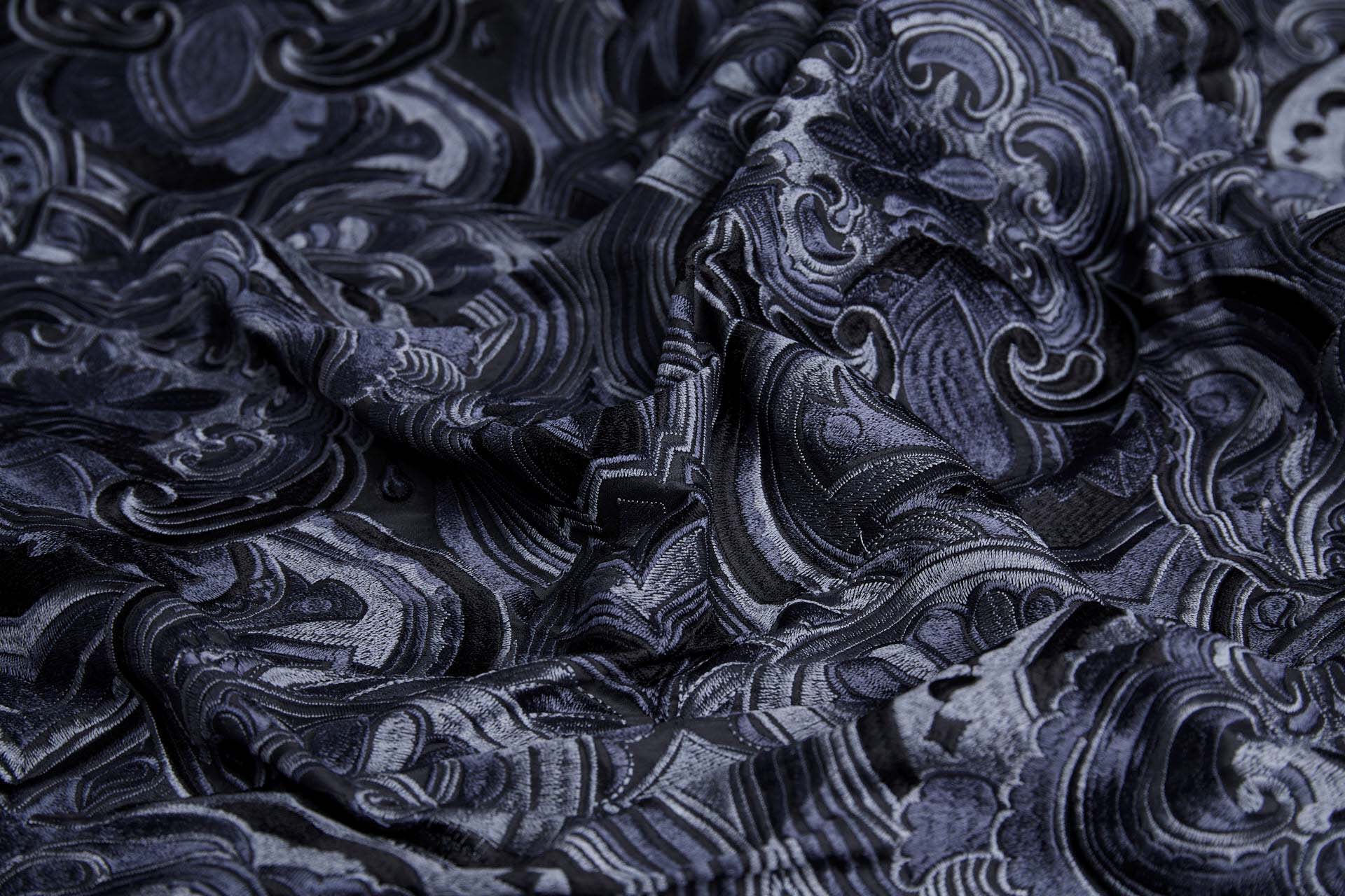 Heavy Swirl Embroidered Poly Dupion - Charcoal fabric, image 6 of 10