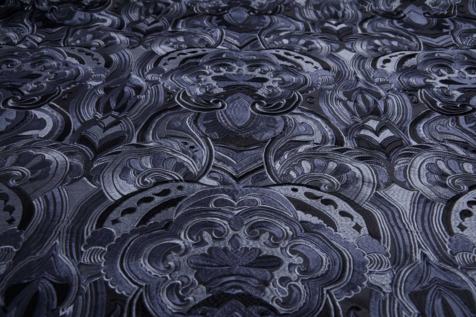 Heavy Swirl Embroidered Poly Dupion - Charcoal fabric, image 7 of 10