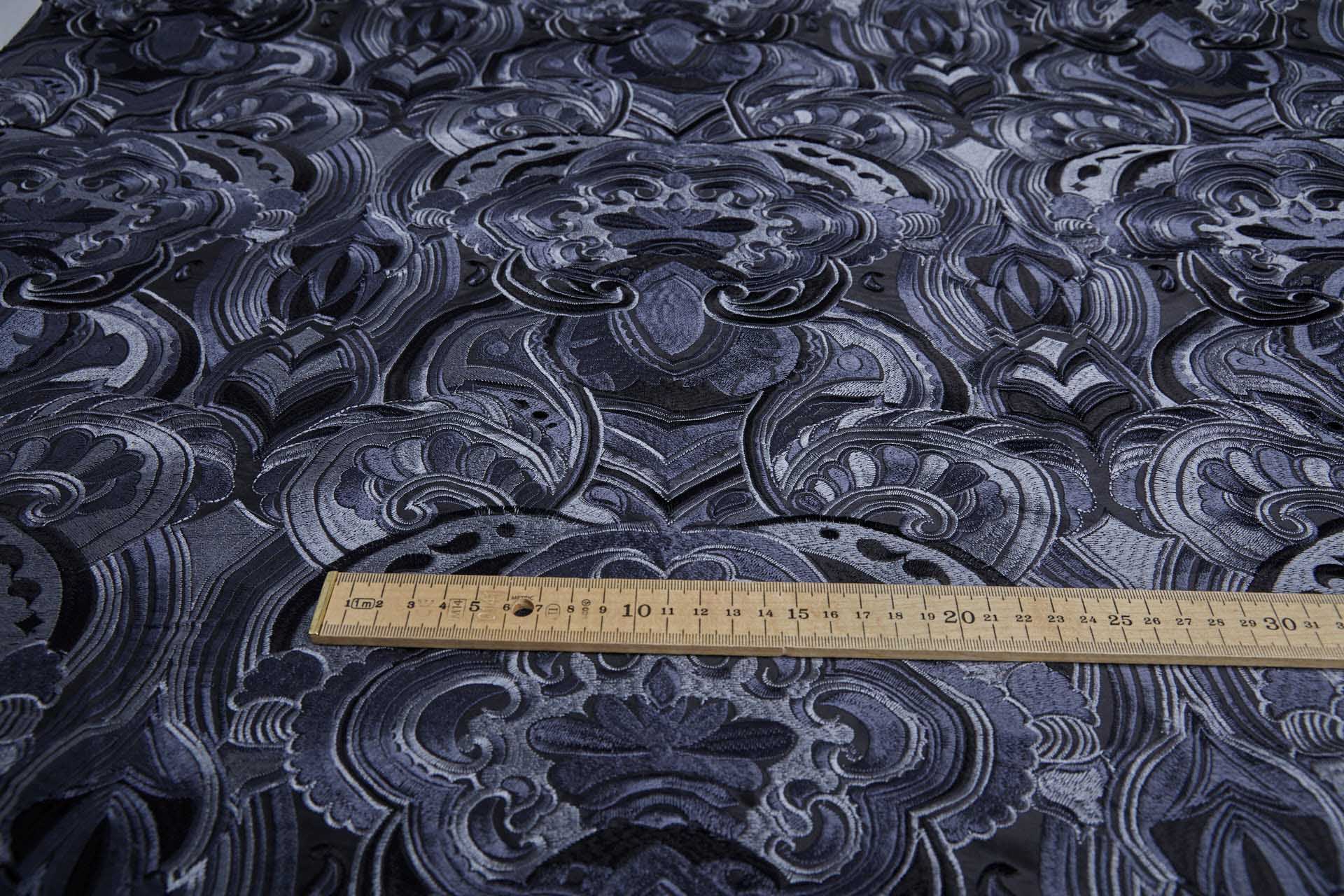 Heavy Swirl Embroidered Poly Dupion - Charcoal fabric, image 8 of 10