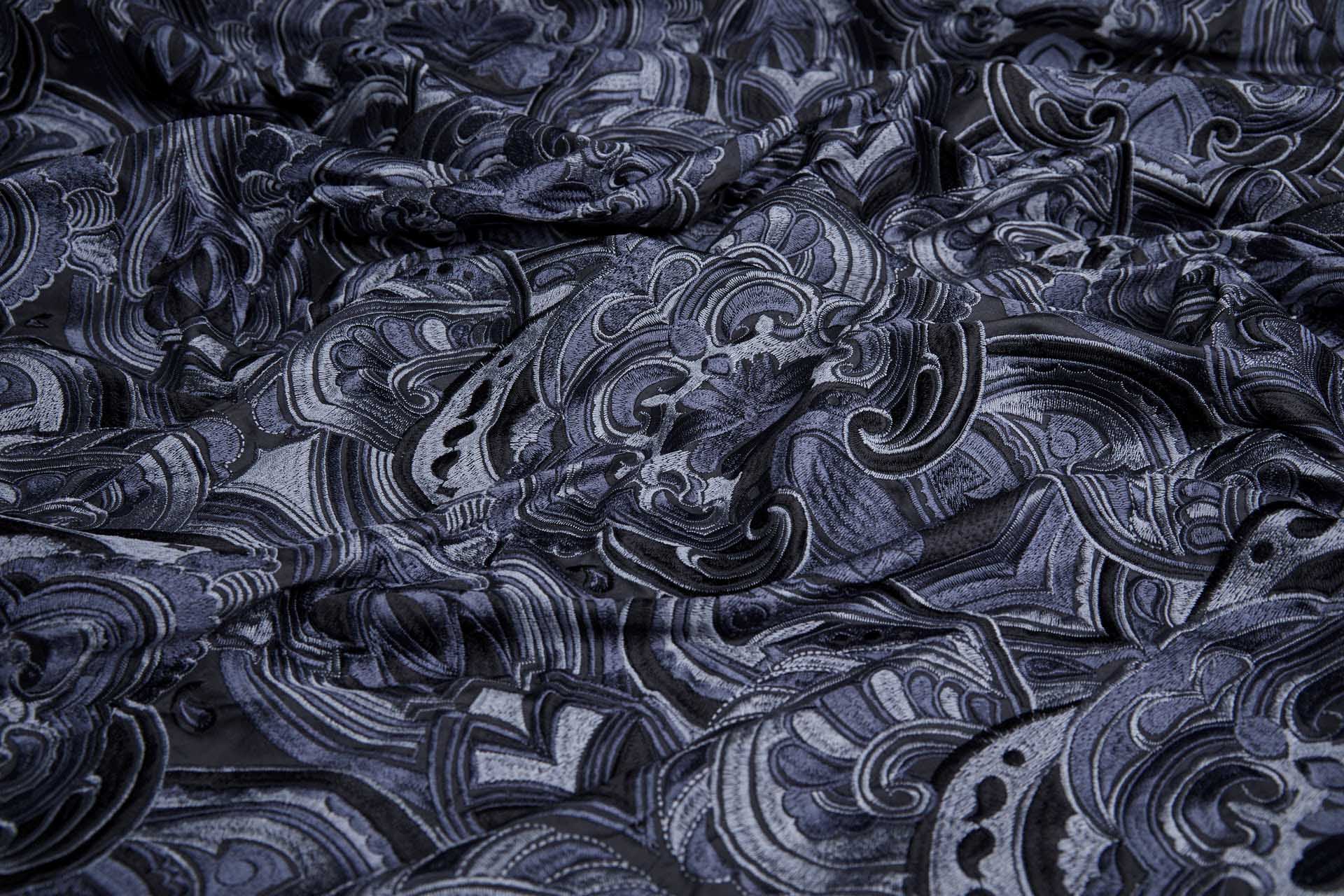Heavy Swirl Embroidered Poly Dupion - Charcoal fabric, image 9 of 10