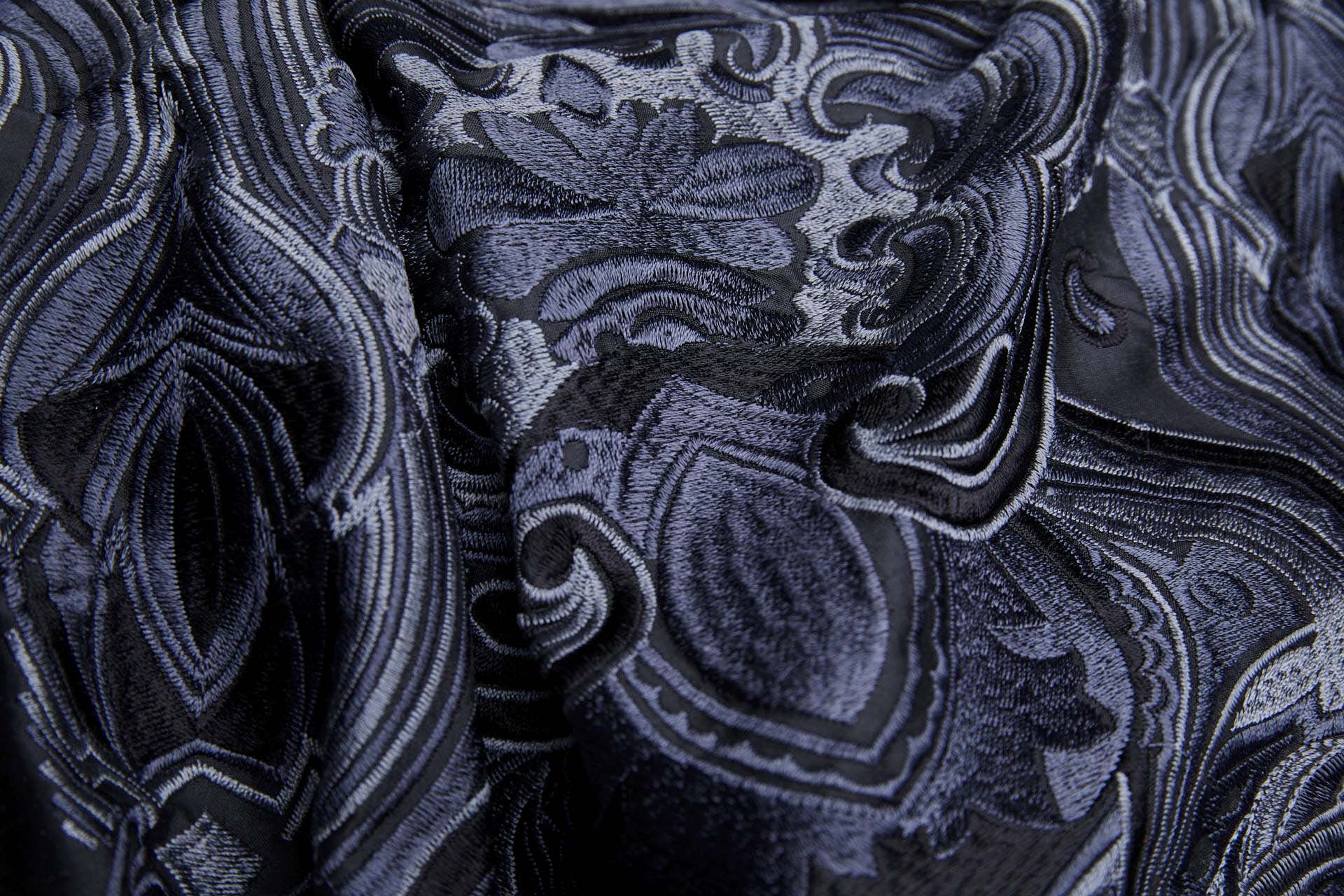 Heavy Swirl Embroidered Poly Dupion - Charcoal fabric, image 10 of 10