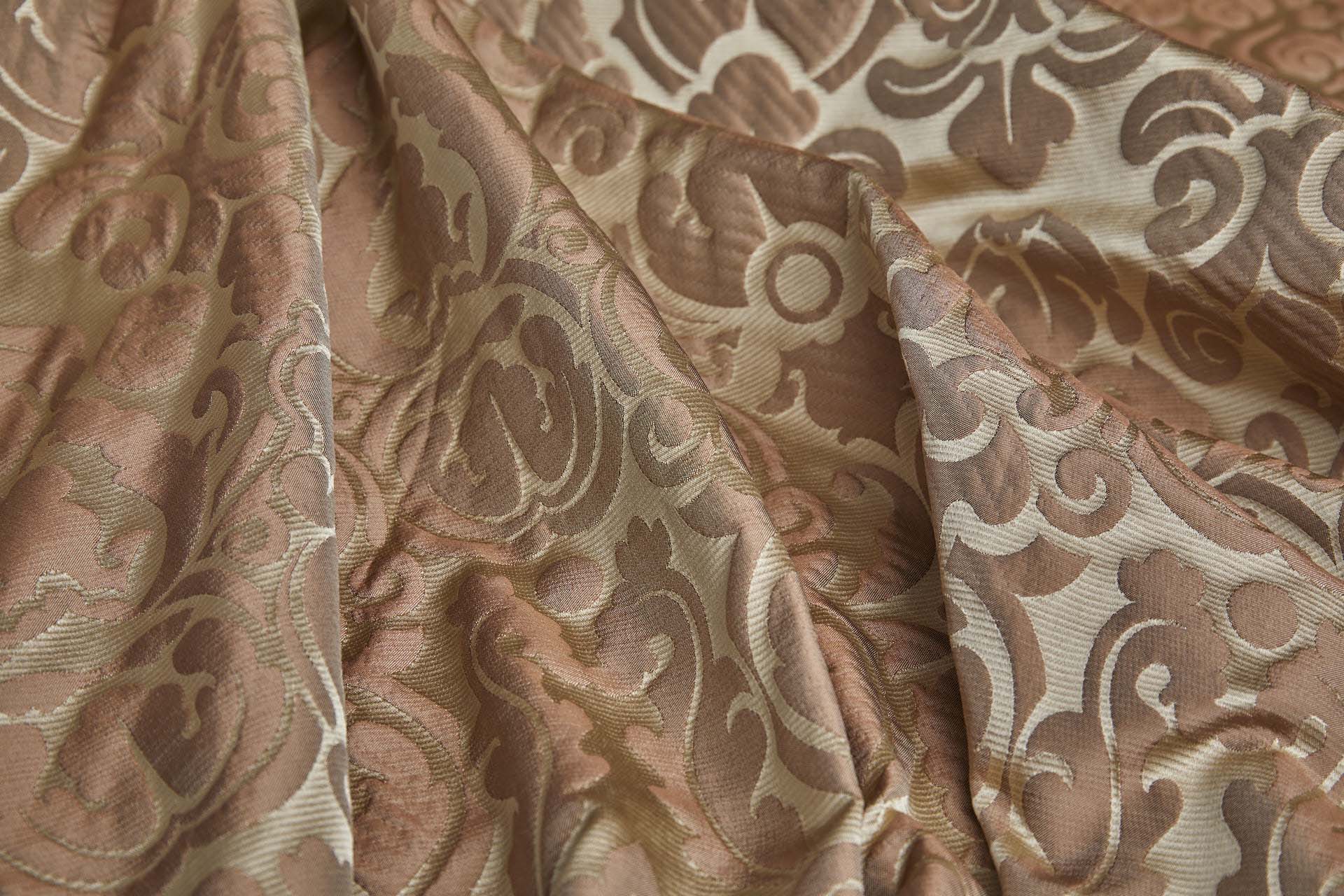 Large Scale Cloaqué Style Brocade - Tea Rose and Pale gold fabric