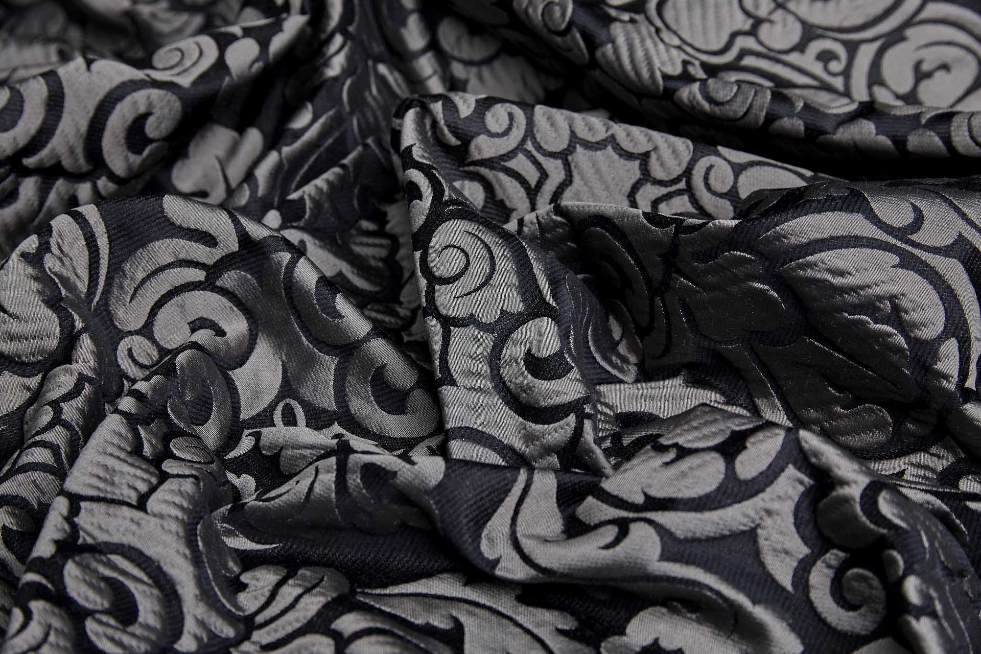 Large Scale Cloaqué Style Brocade - Black and Grey fabric, image 7 of 10