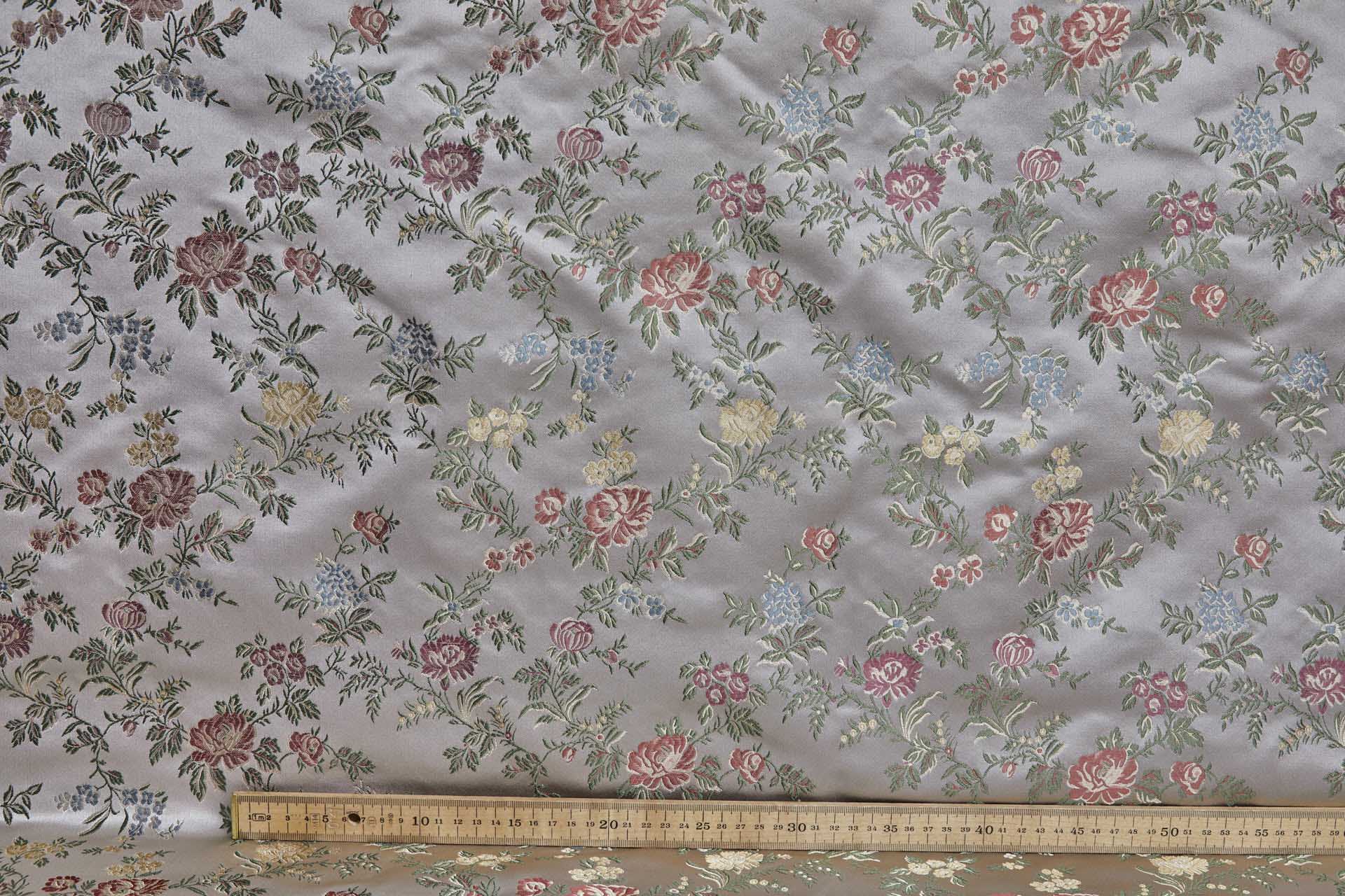 Classic Regency Floral Brocade - Oyster with Coral, Green, Yellow and Blue fabric, image 3 of 12