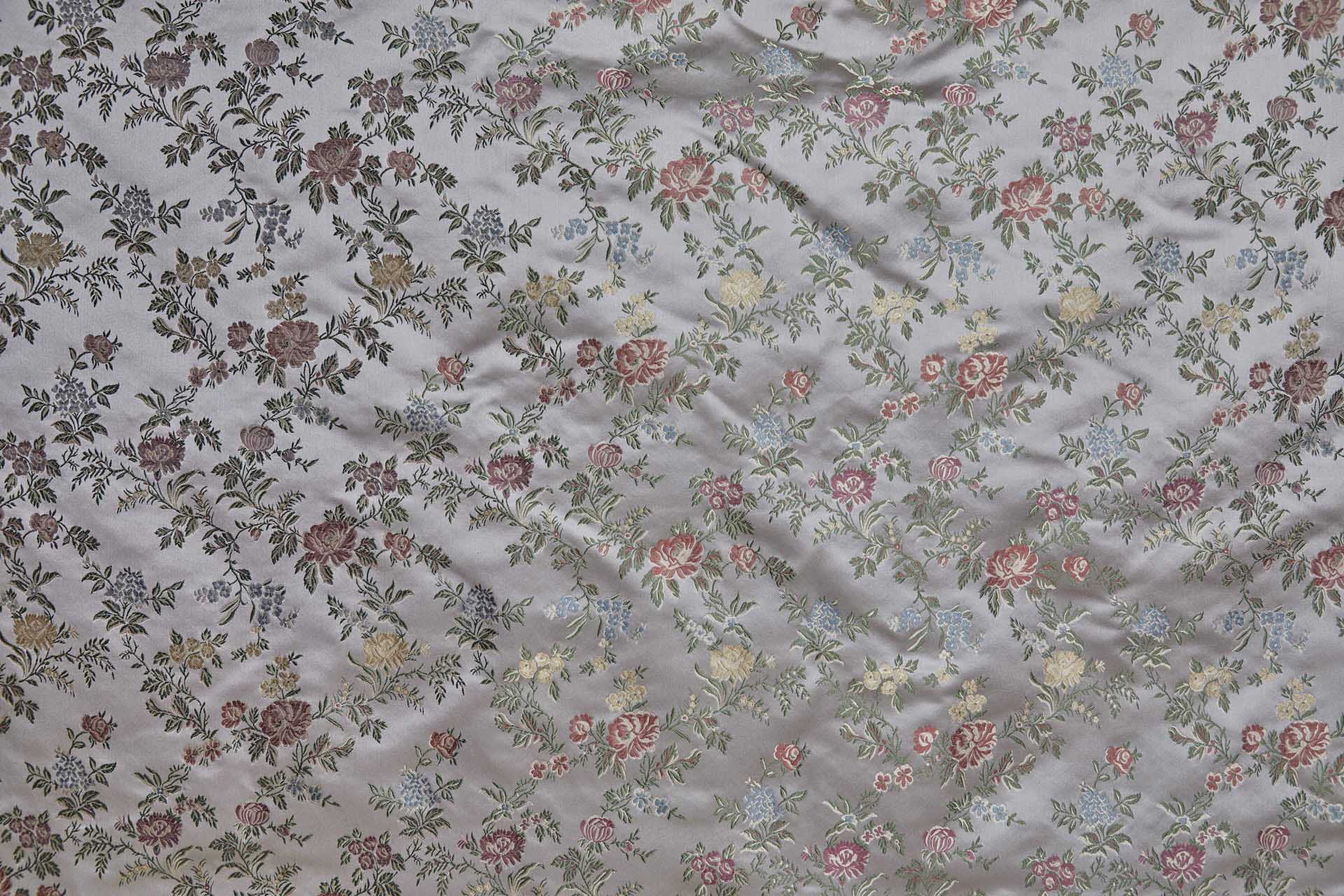 Classic Regency Floral Brocade - Oyster with Coral, Green, Yellow and Blue fabric, image 4 of 12