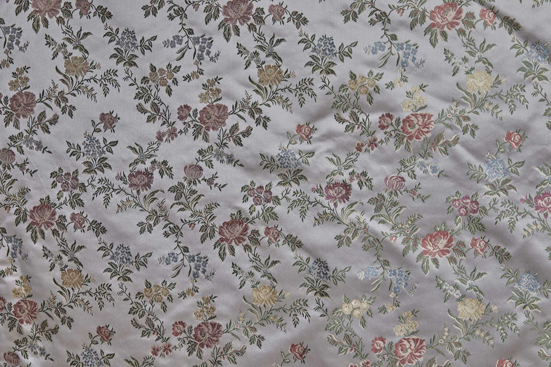 Classic Regency Floral Brocade - Oyster with Coral, Green, Yellow and Blue fabric, image 5 of 12