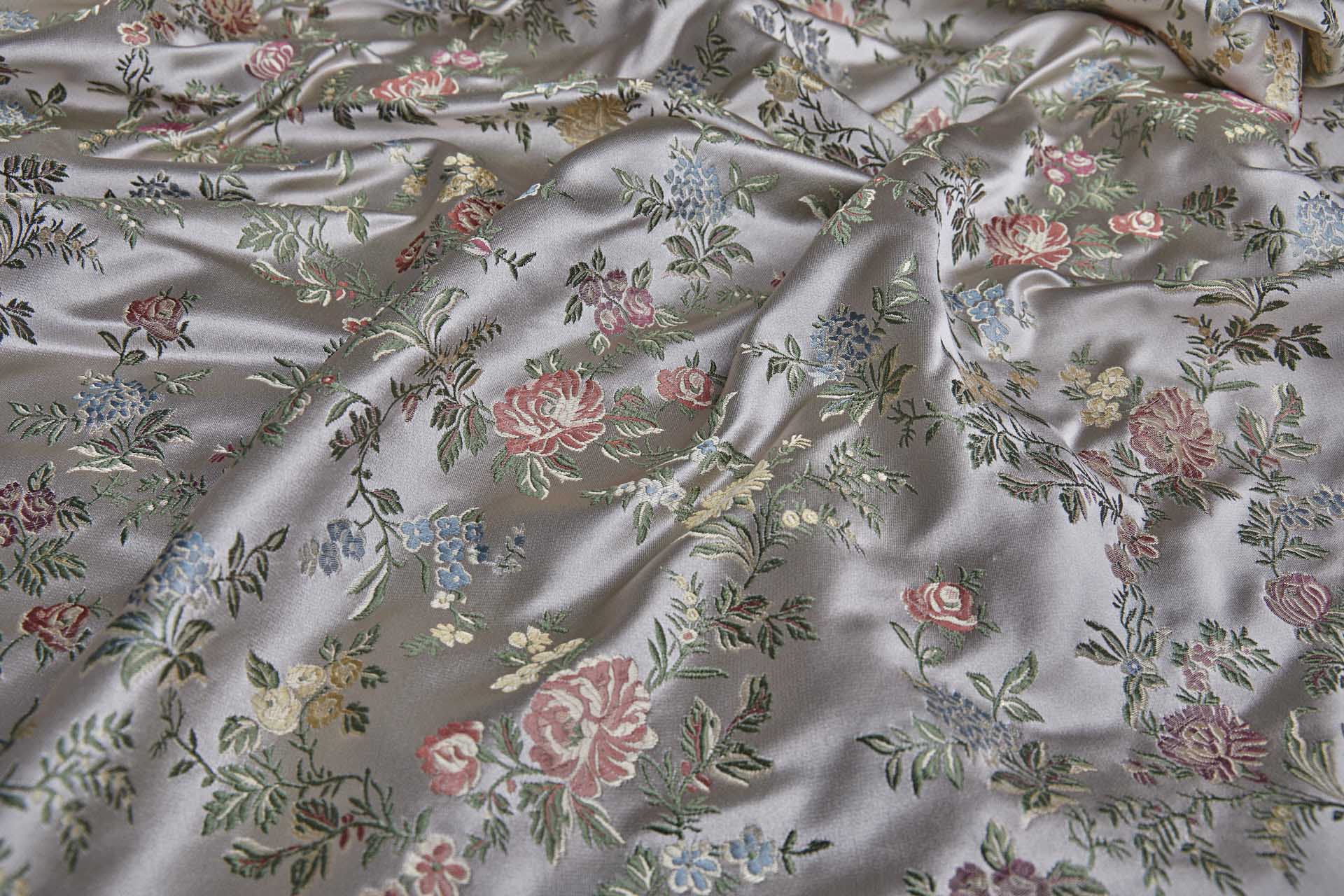 Classic Regency Floral Brocade - Oyster with Coral, Green, Yellow and Blue fabric, image 7 of 12