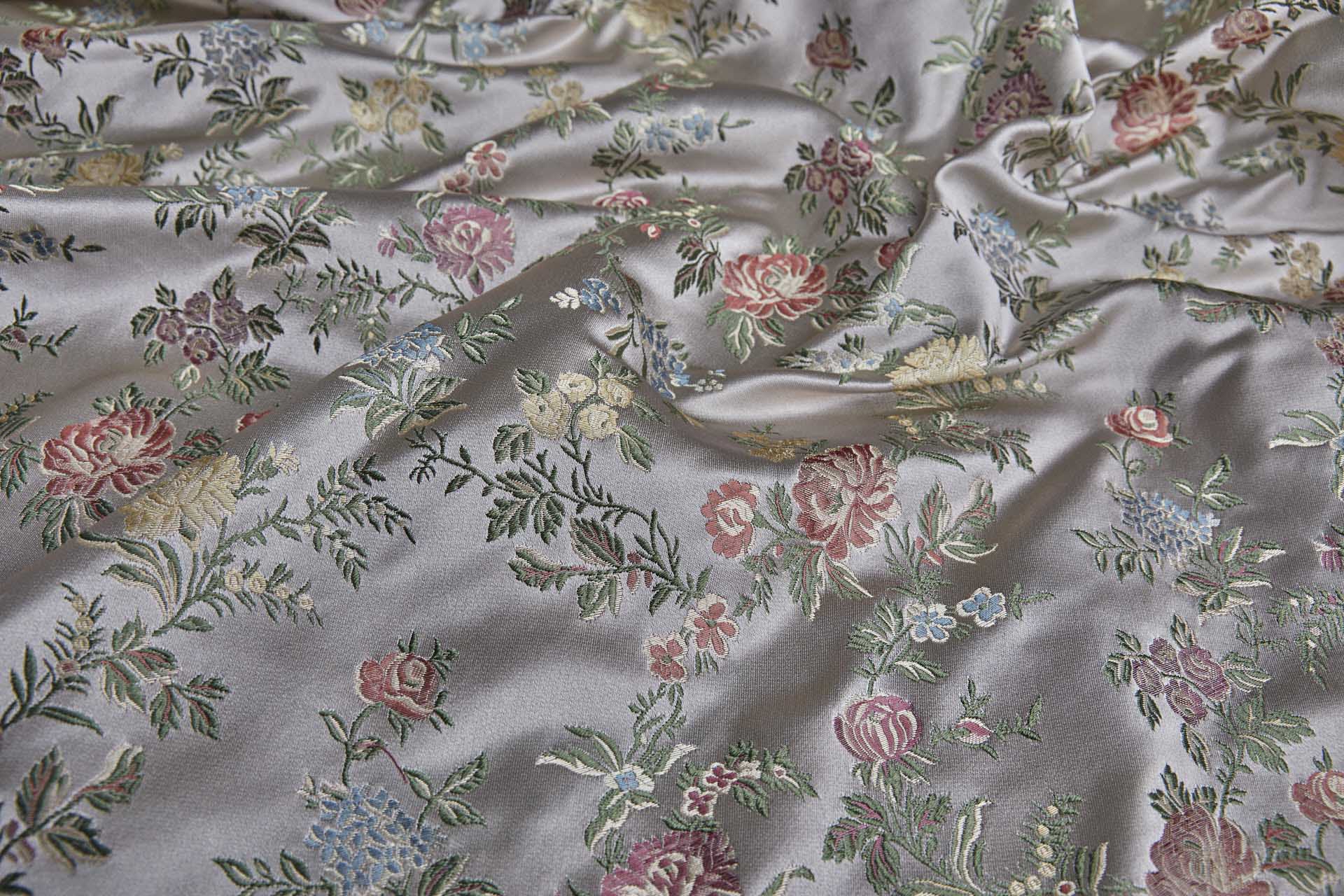 Classic Regency Floral Brocade - Oyster with Coral, Green, Yellow and Blue fabric, image 8 of 12