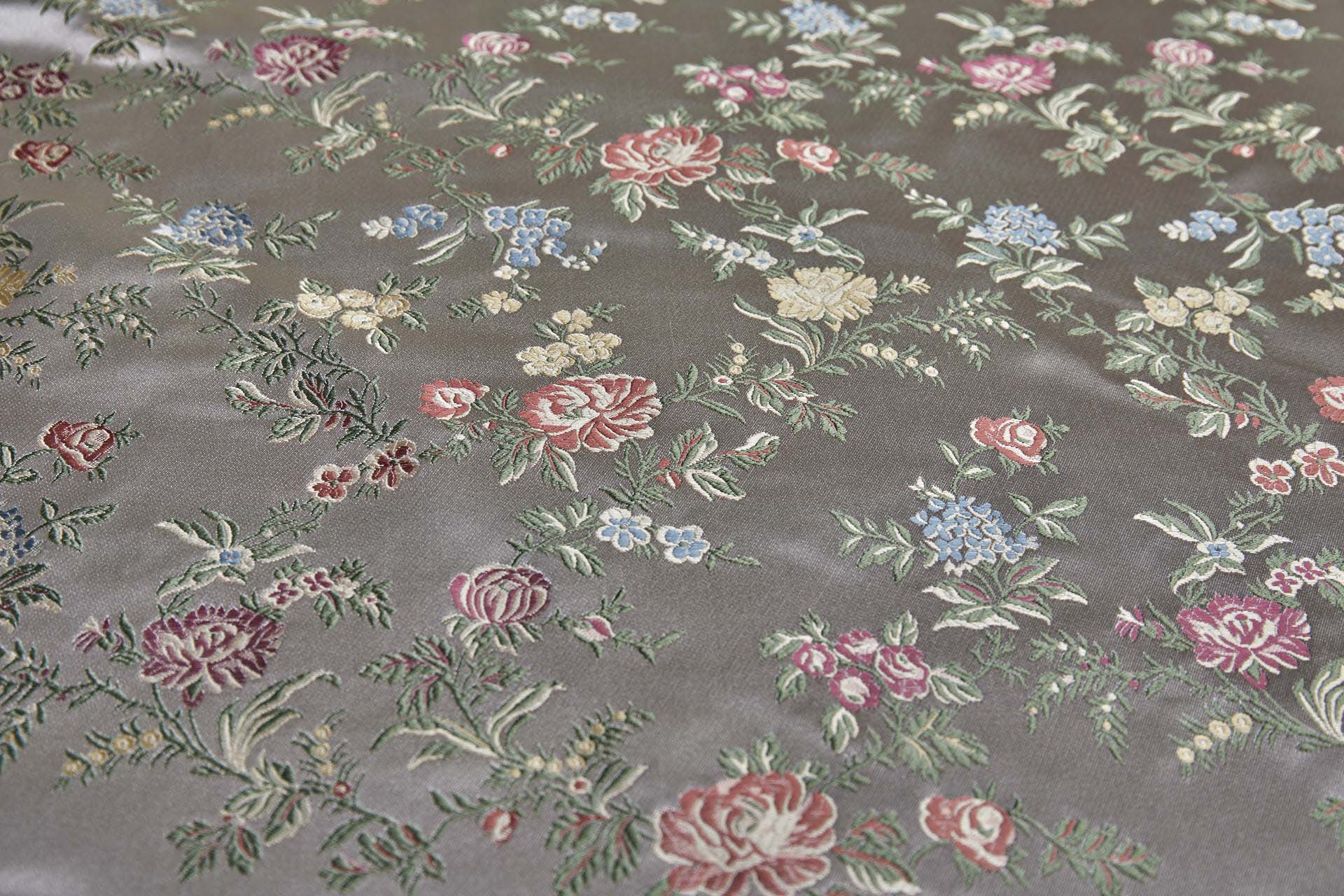 Classic Regency Floral Brocade - Oyster with Coral, Green, Yellow and Blue fabric, image 9 of 12