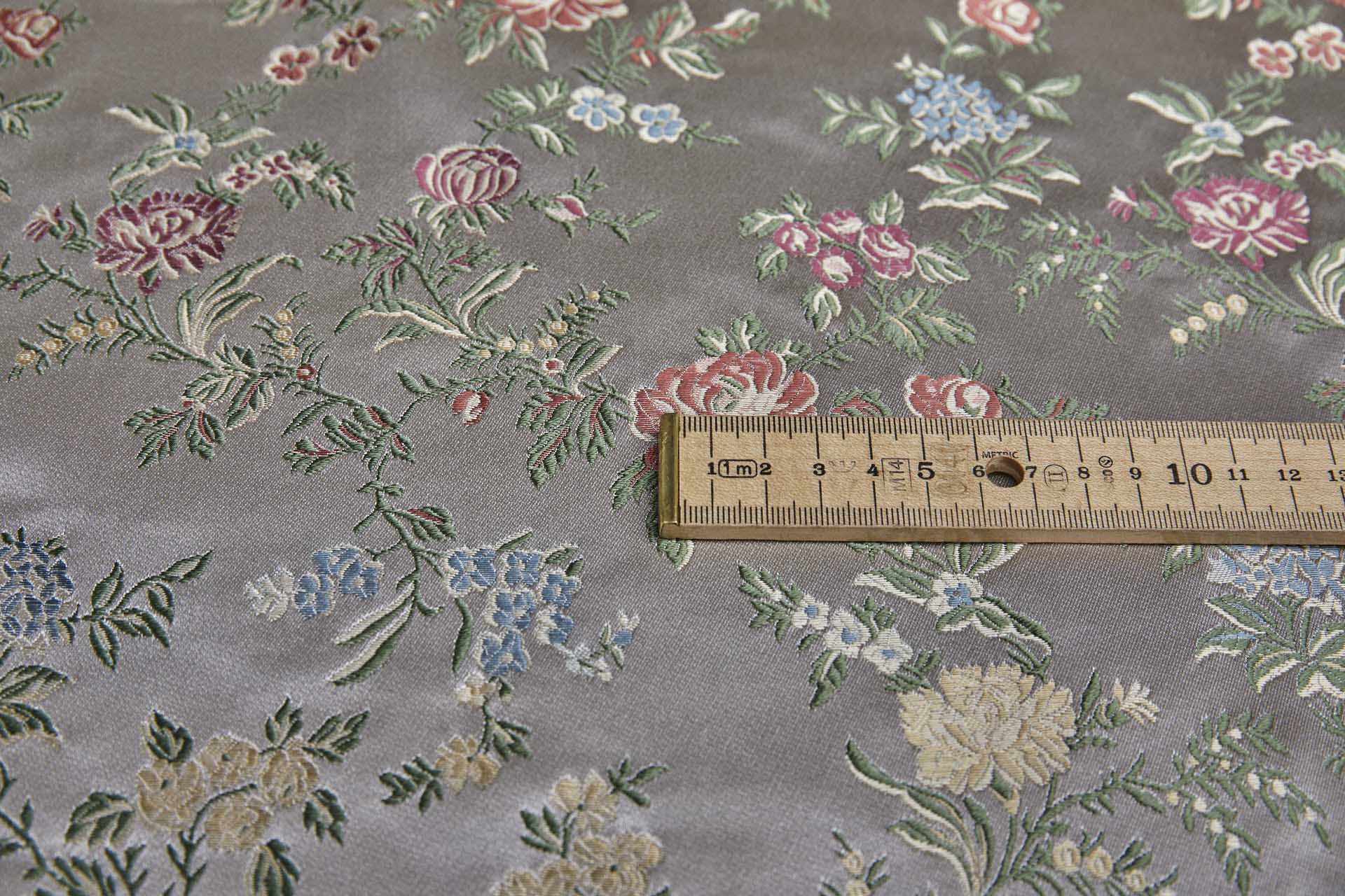 Classic Regency Floral Brocade - Oyster with Coral, Green, Yellow and Blue fabric, image 11 of 12