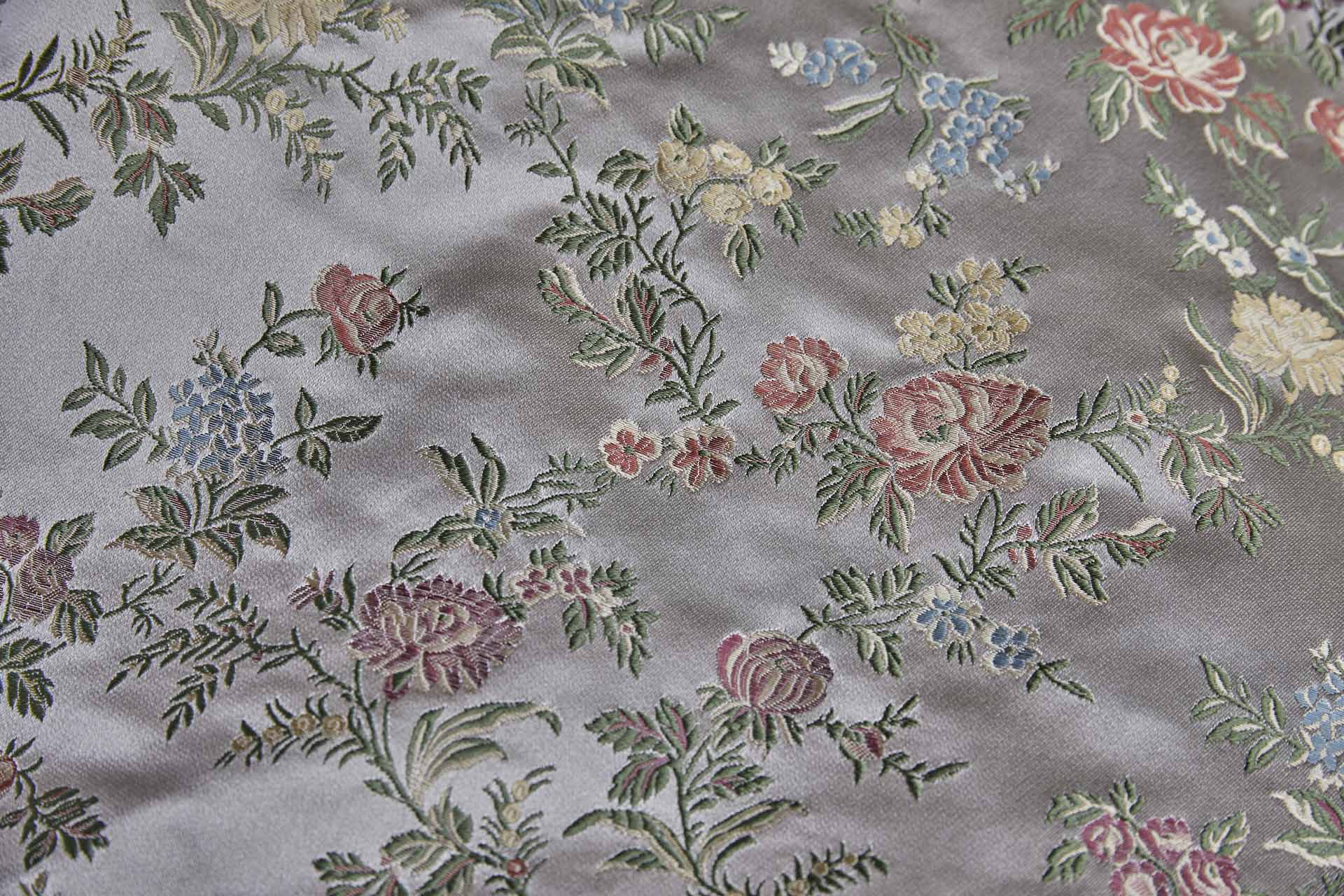 Classic Regency Floral Brocade - Oyster with Coral, Green, Yellow and Blue fabric, image 12 of 12