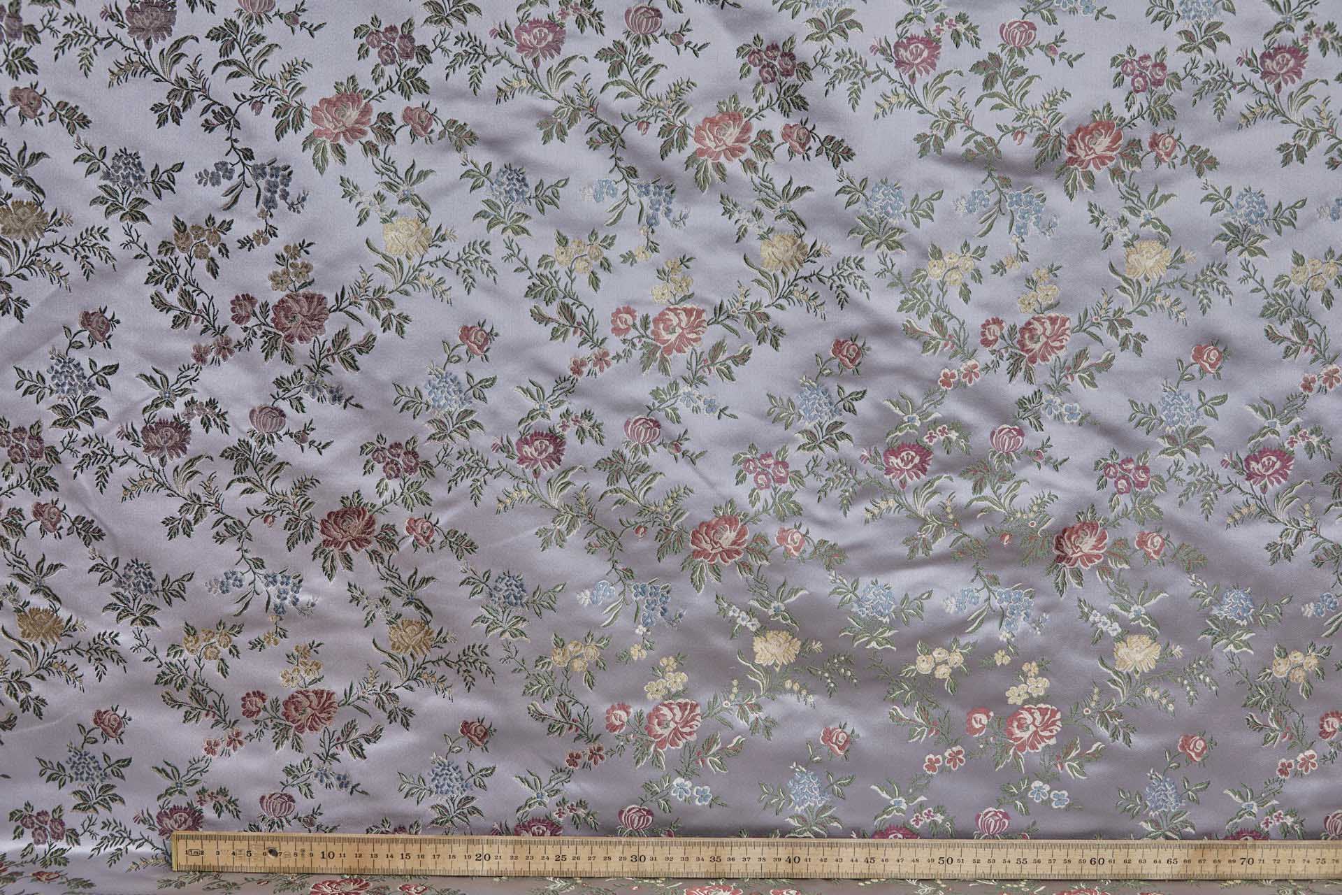 Classic Regency Floral Brocade - Lilac with Coral, Green, Yellow and Blue fabric, image 4 of 14