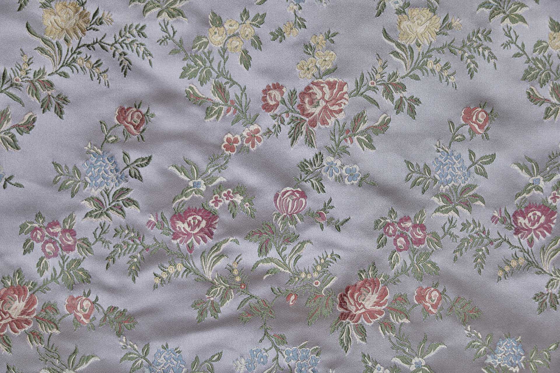 Classic Regency Floral Brocade - Lilac with Coral, Green, Yellow and Blue fabric, image 7 of 14