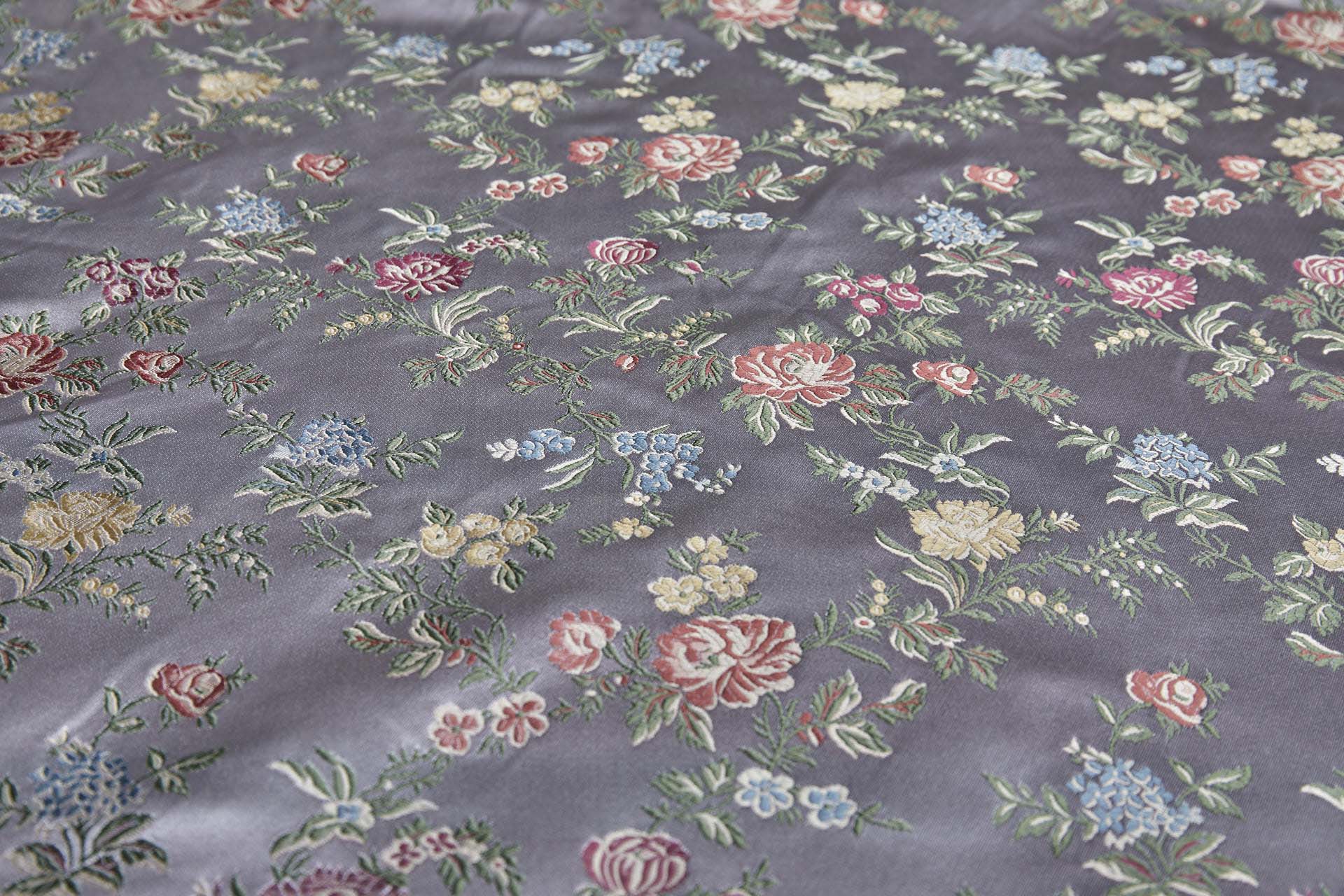 Classic Regency Floral Brocade - Lilac with Coral, Green, Yellow and Blue fabric, image 8 of 14
