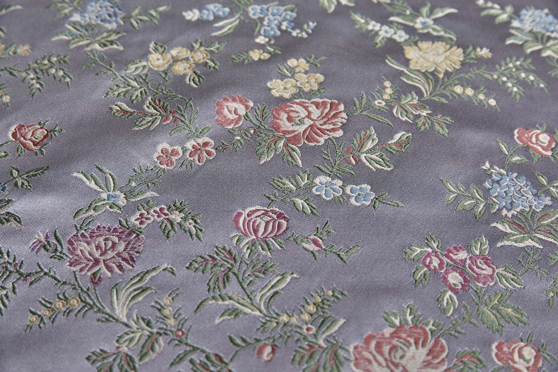 Classic Regency Floral Brocade - Lilac with Coral, Green, Yellow and Blue fabric, image 9 of 14