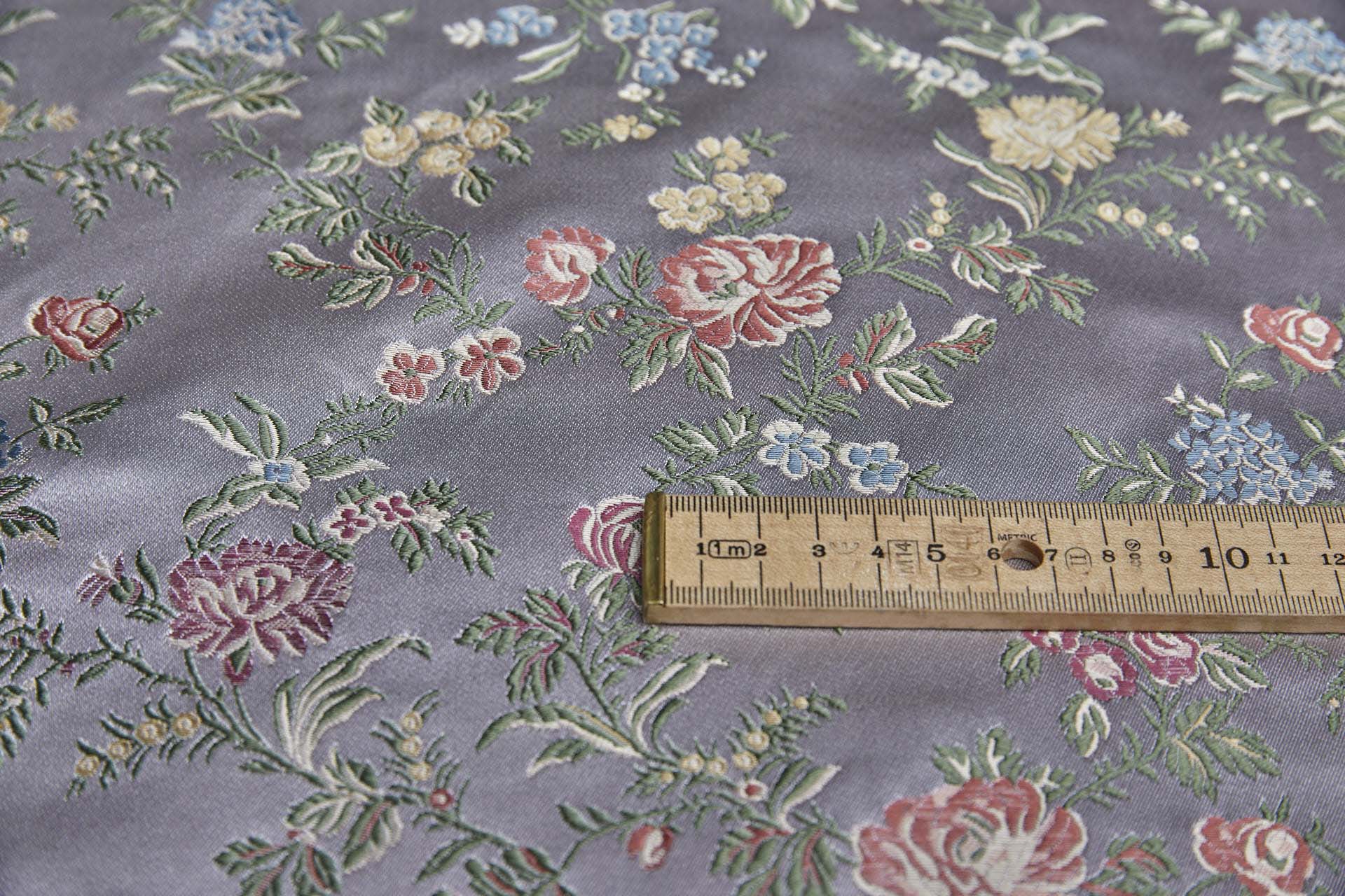 Classic Regency Floral Brocade - Lilac with Coral, Green, Yellow and Blue fabric, image 10 of 14