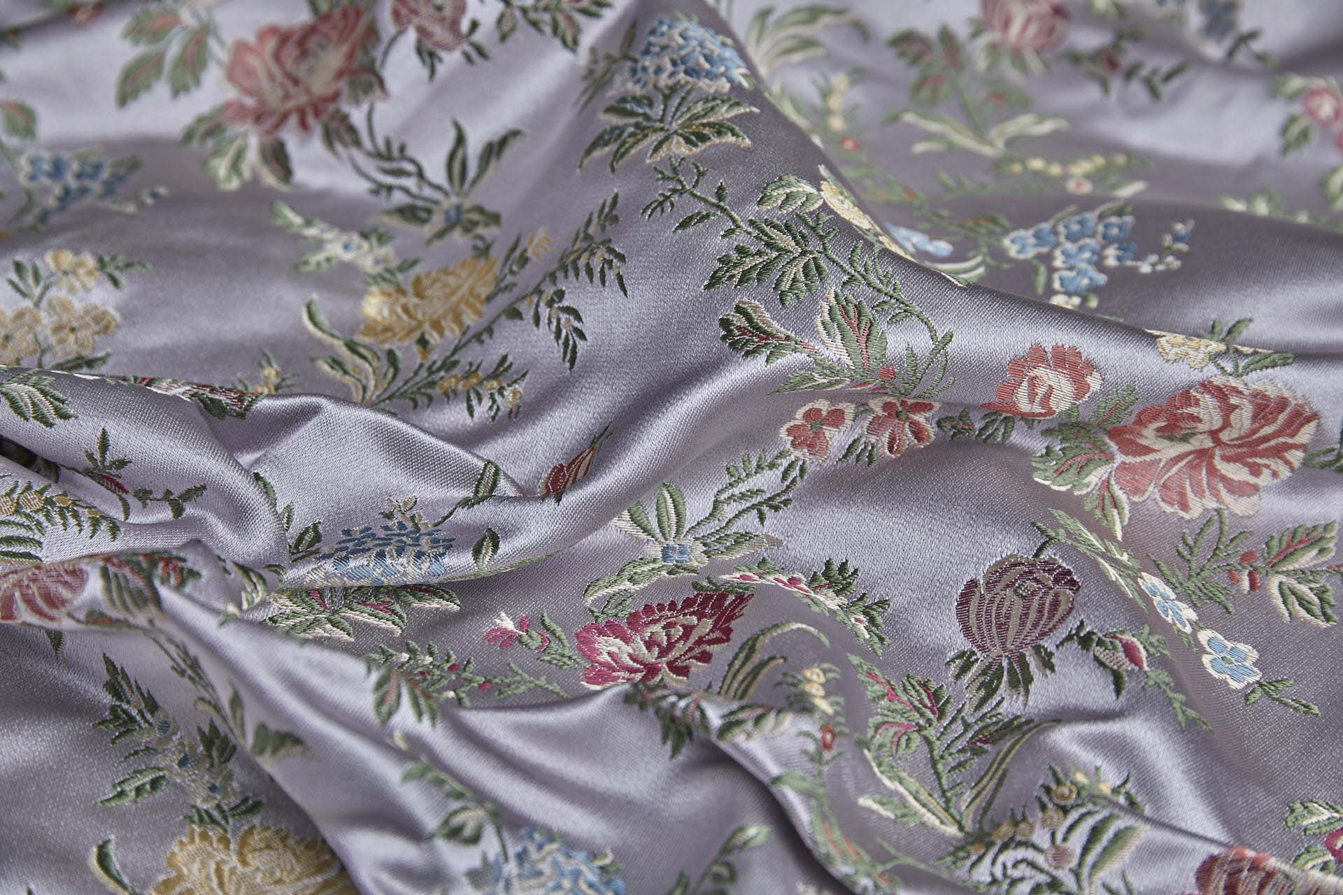 Classic Regency Floral Brocade - Lilac with Coral, Green, Yellow and Blue fabric, image 12 of 14