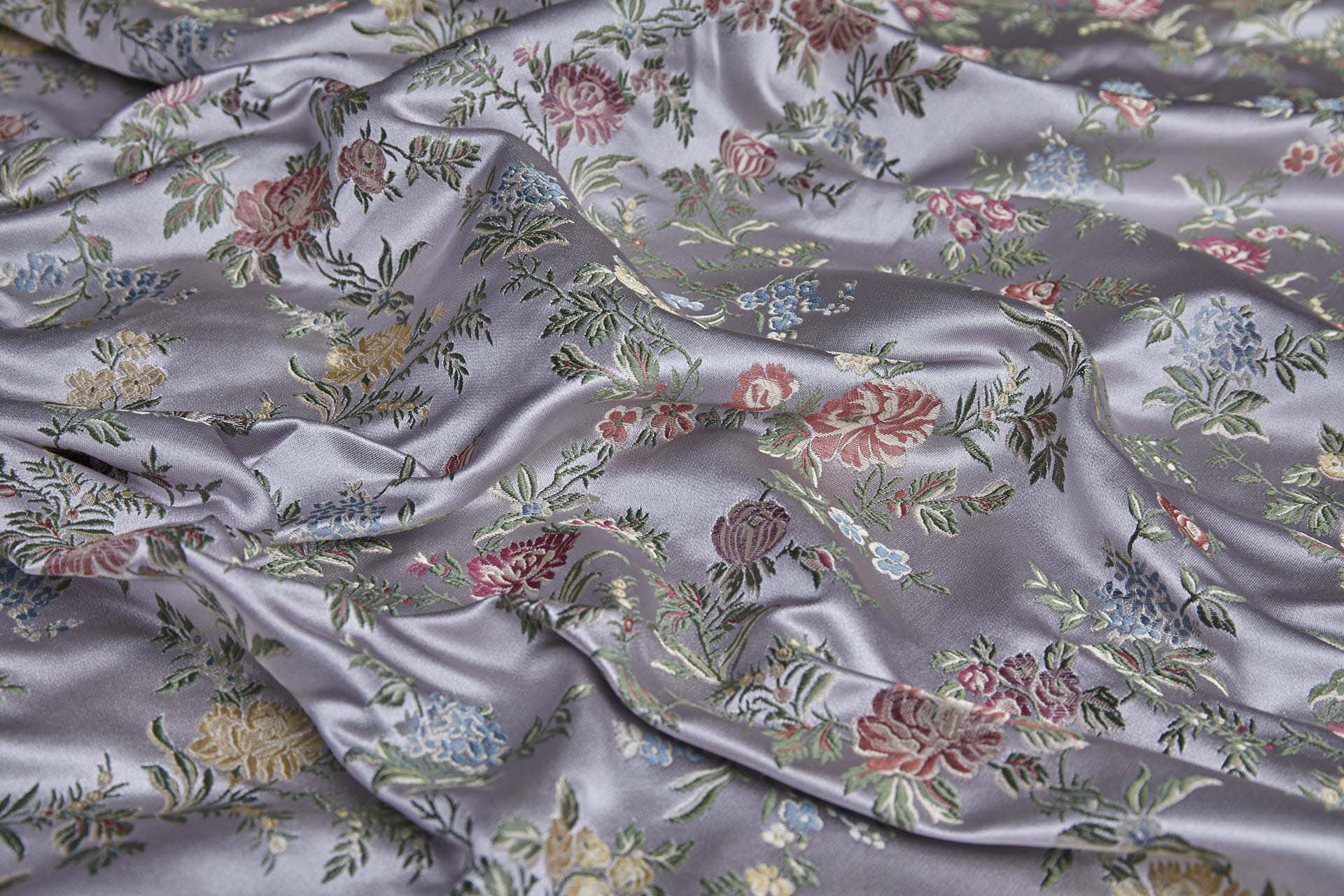 Classic Regency Floral Brocade - Lilac with Coral, Green, Yellow and Blue fabric, image 13 of 14