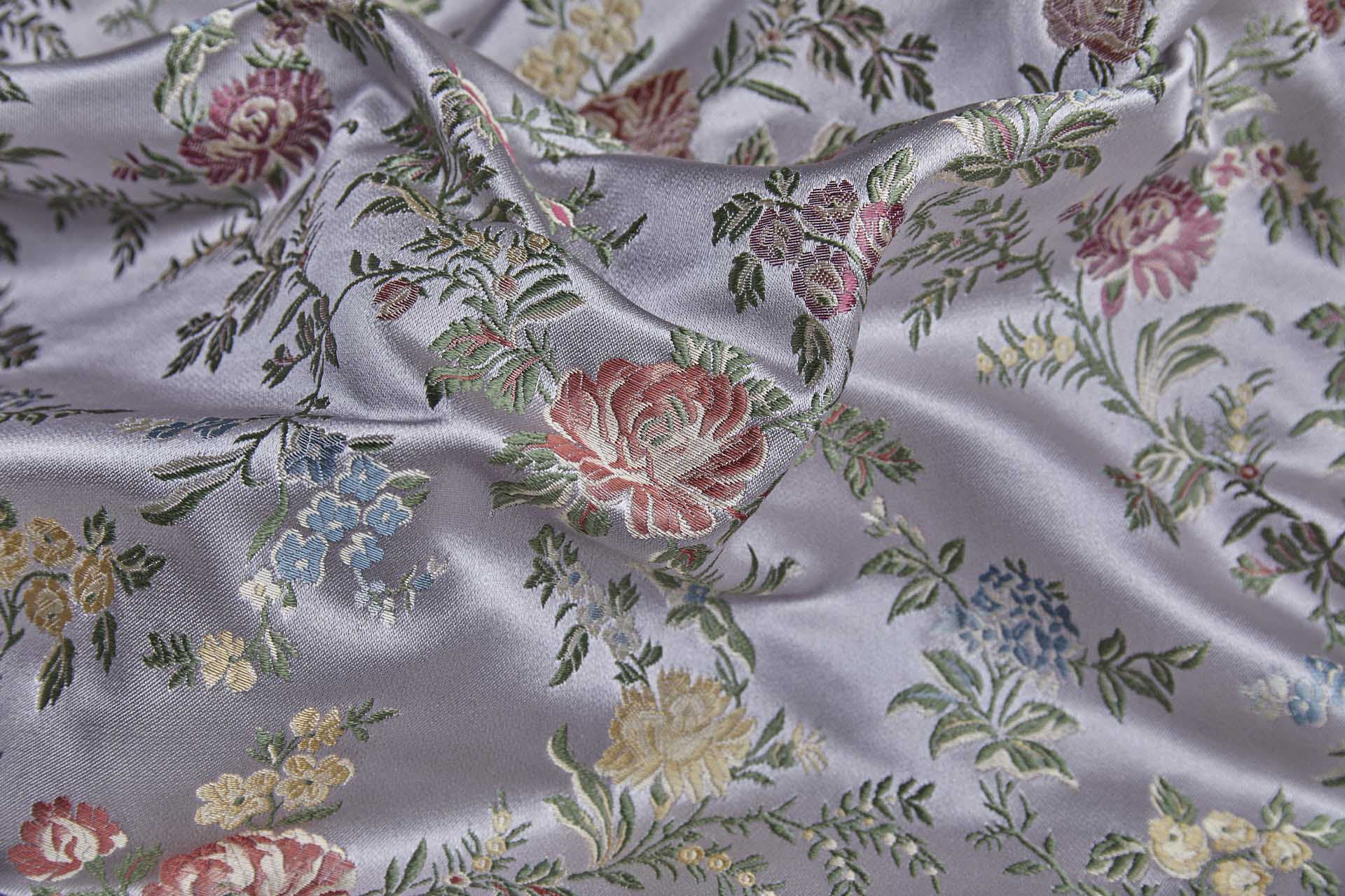 Classic Regency Floral Brocade - Lilac with Coral, Green, Yellow and Blue fabric