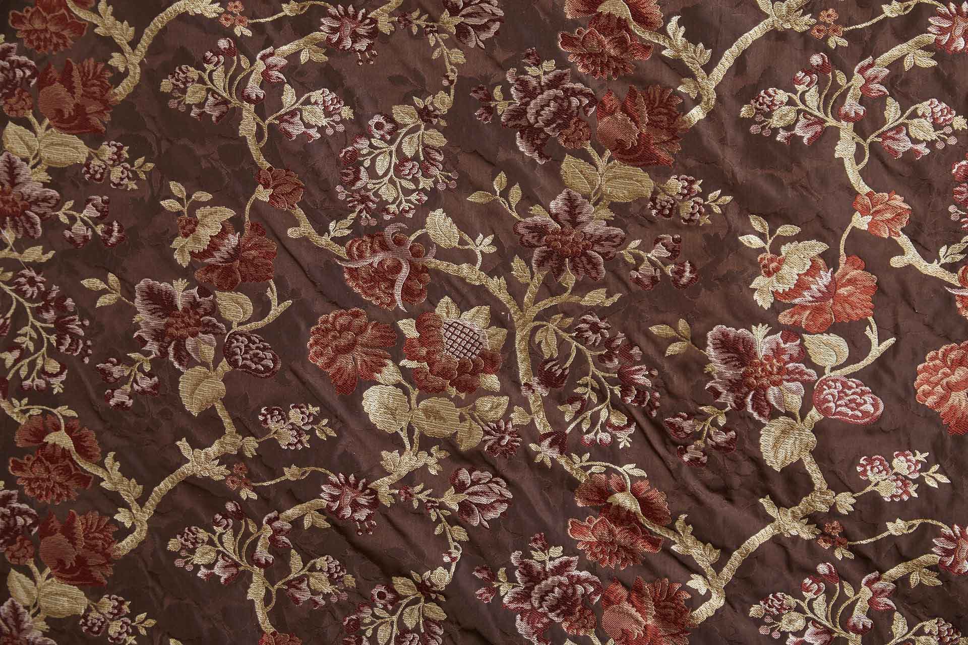 Tapestry Style Floral Brocade - Red, Pink and Pale Gold on Deep Maroon fabric, image 4 of 10