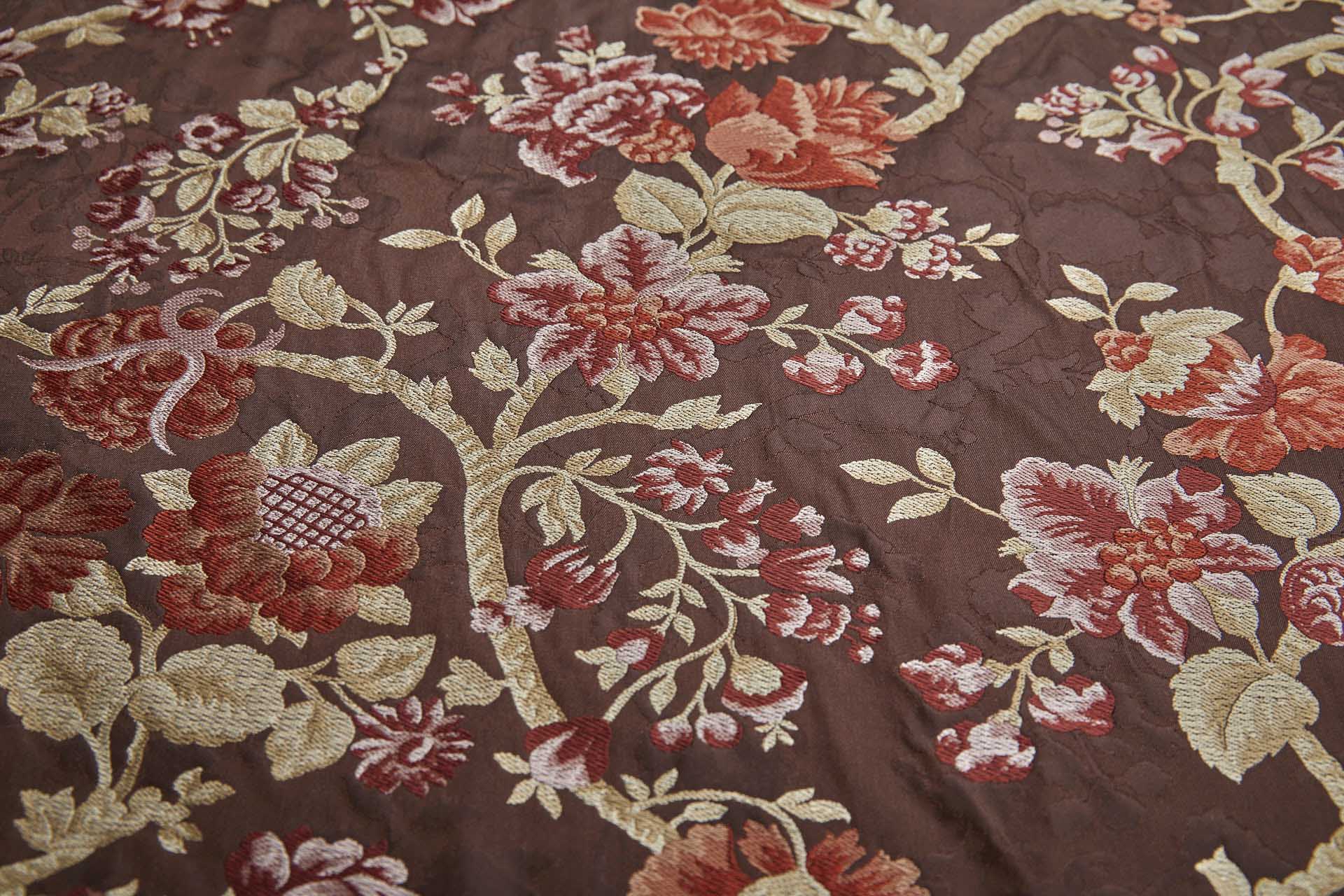 Tapestry Style Floral Brocade - Red, Pink and Pale Gold on Deep Maroon fabric, image 8 of 10
