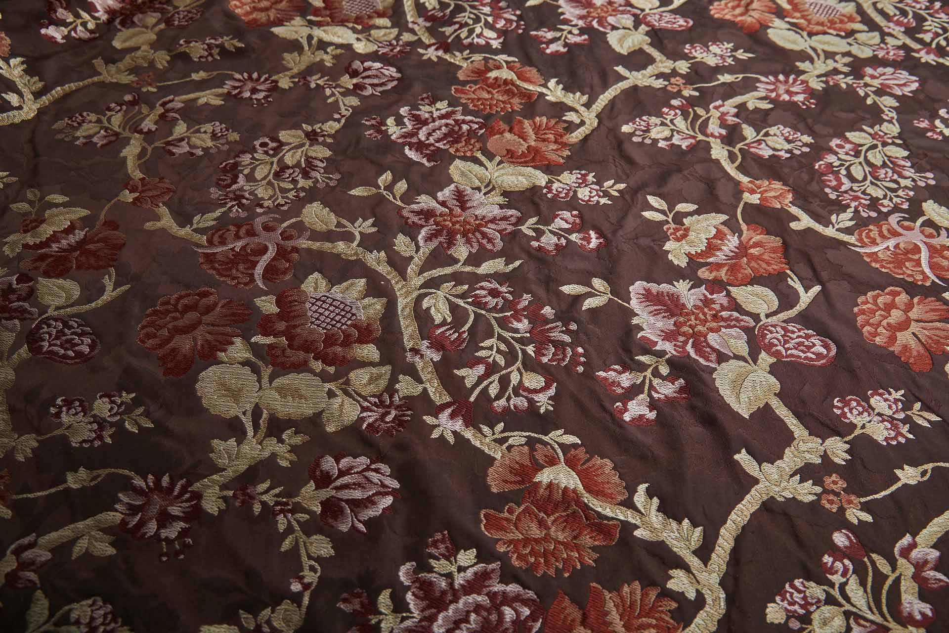 Tapestry Style Floral Brocade - Red, Pink and Pale Gold on Deep Maroon fabric, image 10 of 10