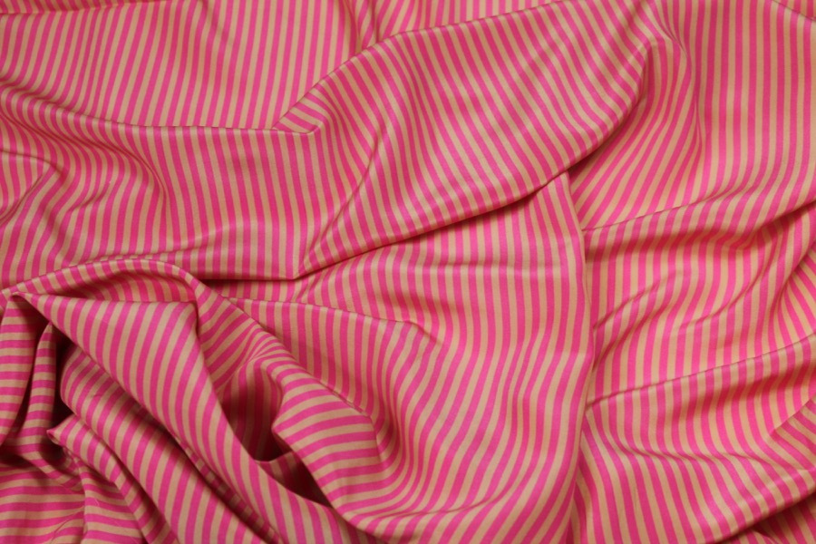 Small Stripe Print Silk Crepe de Chine - Pink and Gold fabric, image 2 of 5