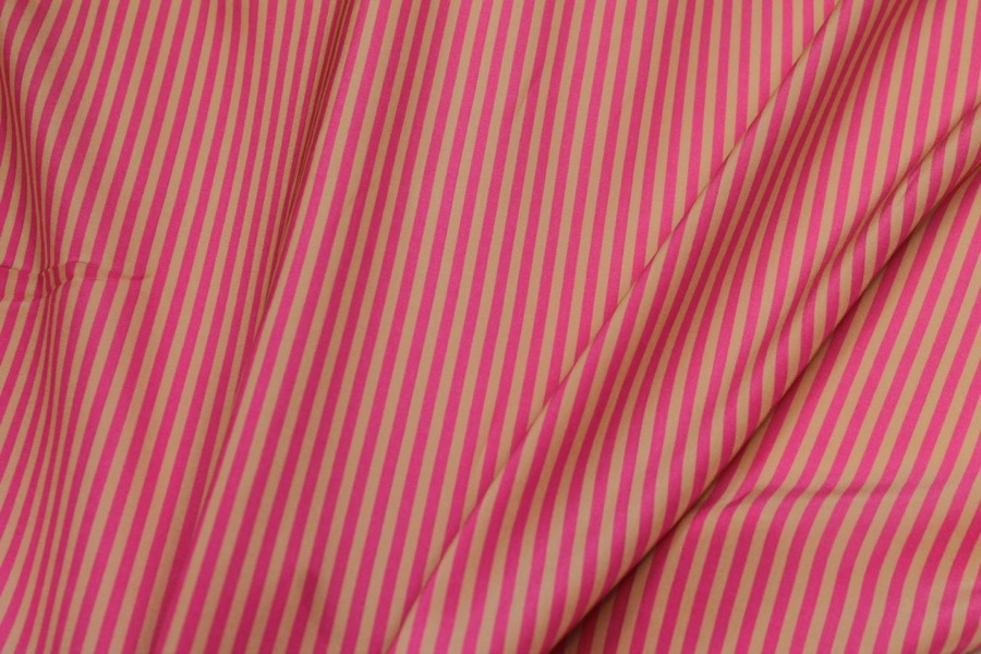 Small Stripe Print Silk Crepe de Chine - Pink and Gold fabric, image 4 of 5
