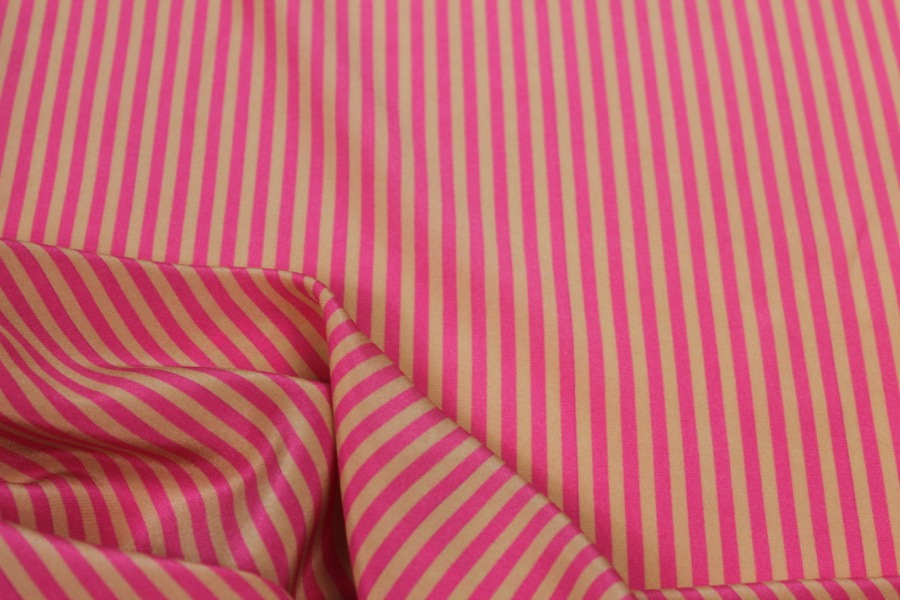 Small Stripe Print Silk Crepe de Chine - Pink and Gold fabric, image 3 of 5