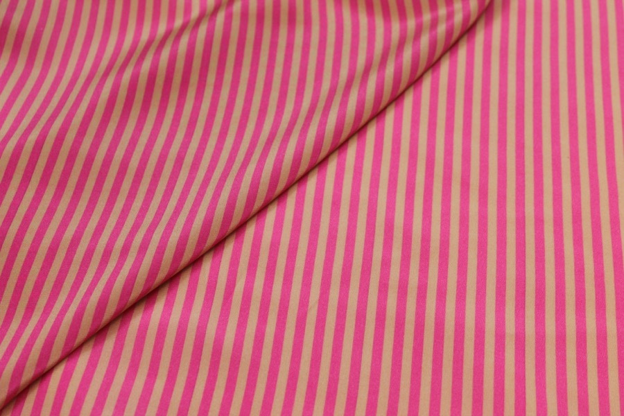 Small Stripe Print Silk Crepe de Chine - Pink and Gold fabric