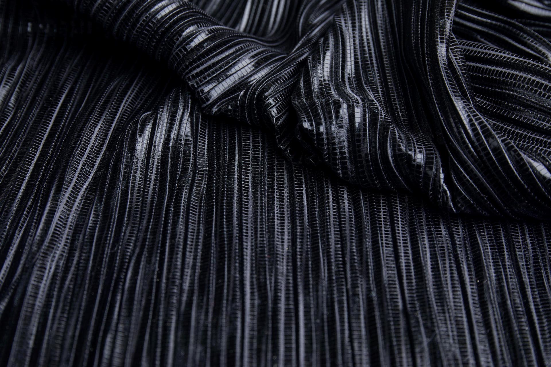 Pleated & Foiled Fluid Lamé - Black fabric